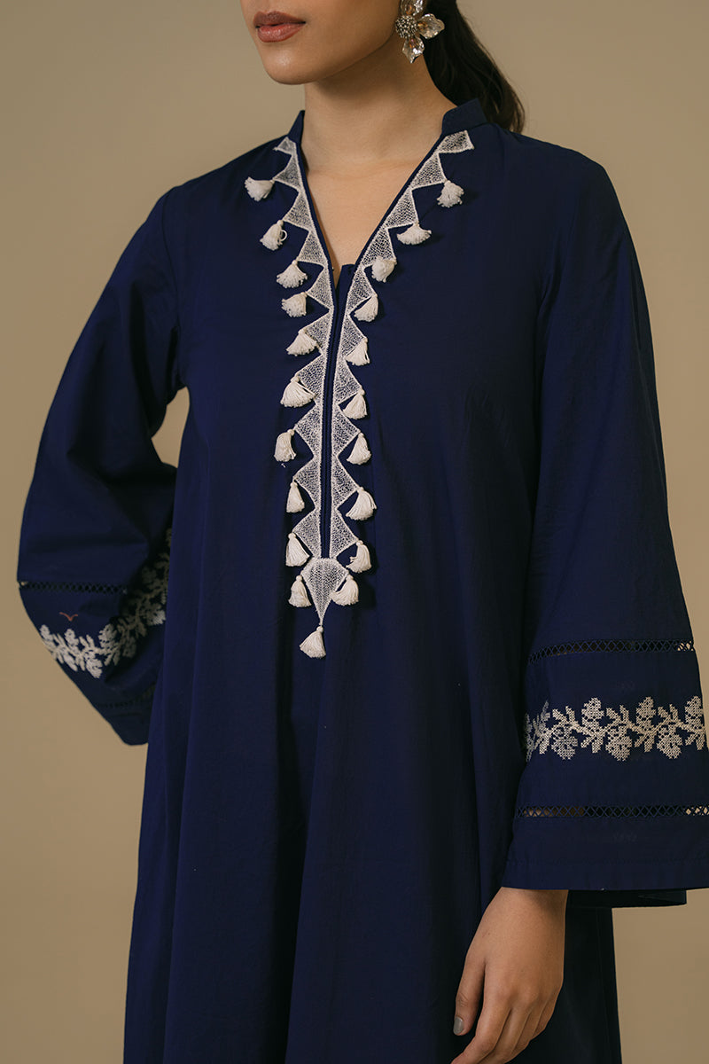 MEDIEVAL BLUE 2-PIECE CAMBRIC EMBROIDERED SUIT | Traditional Pakistani Formal Wear | Perfect for Weddings, Parties & Cultural Events