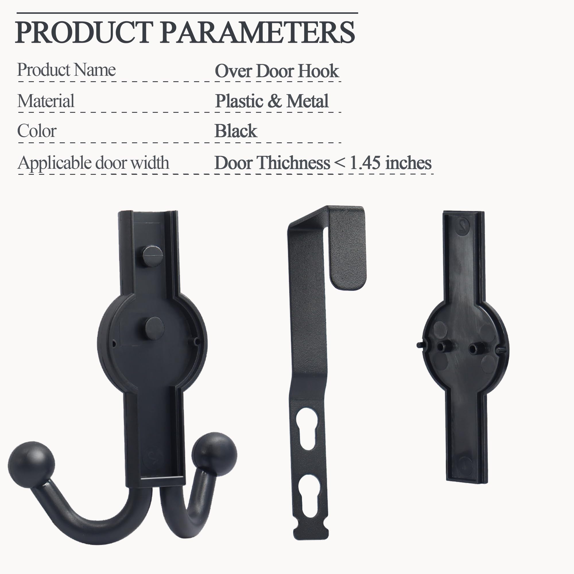 OHIYO Over The Door Hooks 2 Pack - Heavy Duty Door Hangers for Clothes, Towels, Bags & Robes - Space Saving Organizer for Bedroom, Bathroom & Living Room (Black, 37mm/1.45