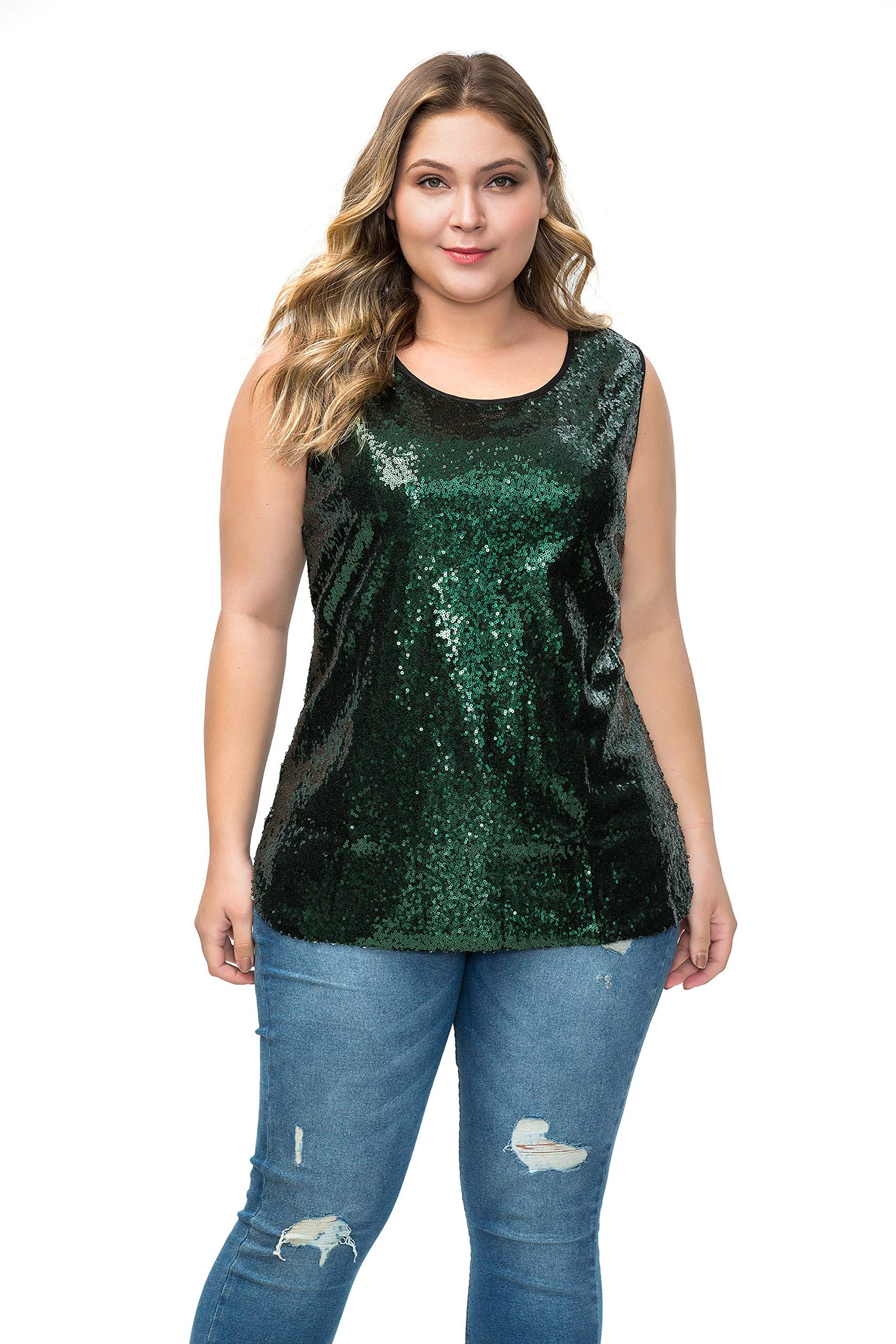 Sparkly Sequin Plus Size Women's Sleeveless Vest Tank Top - Glitter Party Clubwear for Night Out & Special Occasions