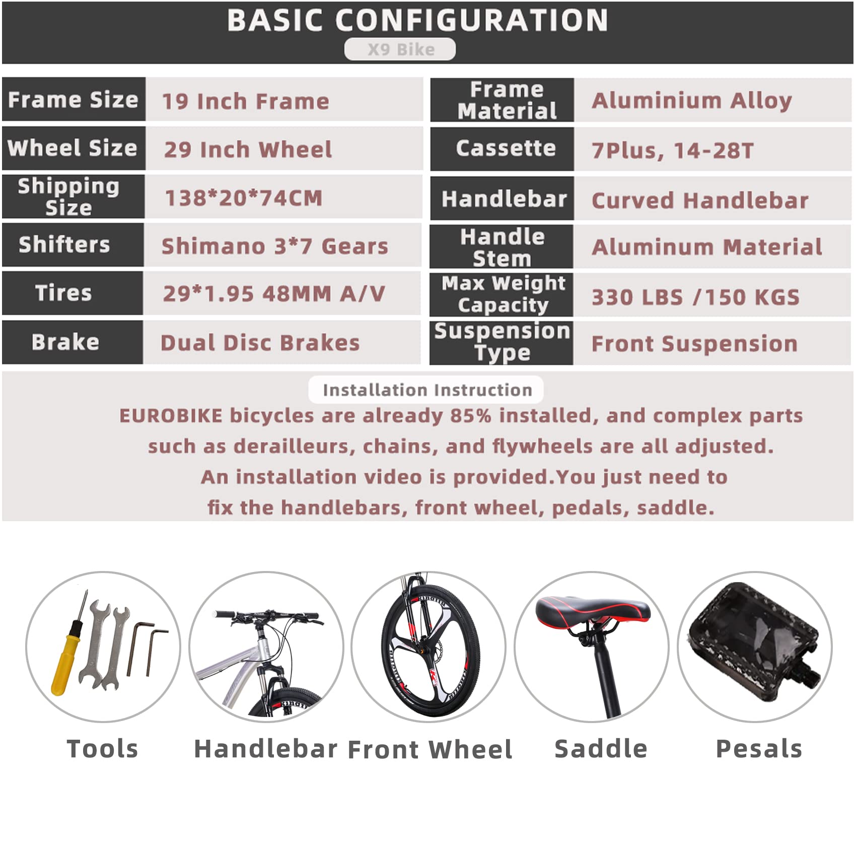 29 Inch 21 Speed Mountain Bike with Dual Disc Brakes - Lightweight Aluminum Alloy Frame for Men & Women - Perfect for Trail Riding, Commuting & Outdoor Adventures