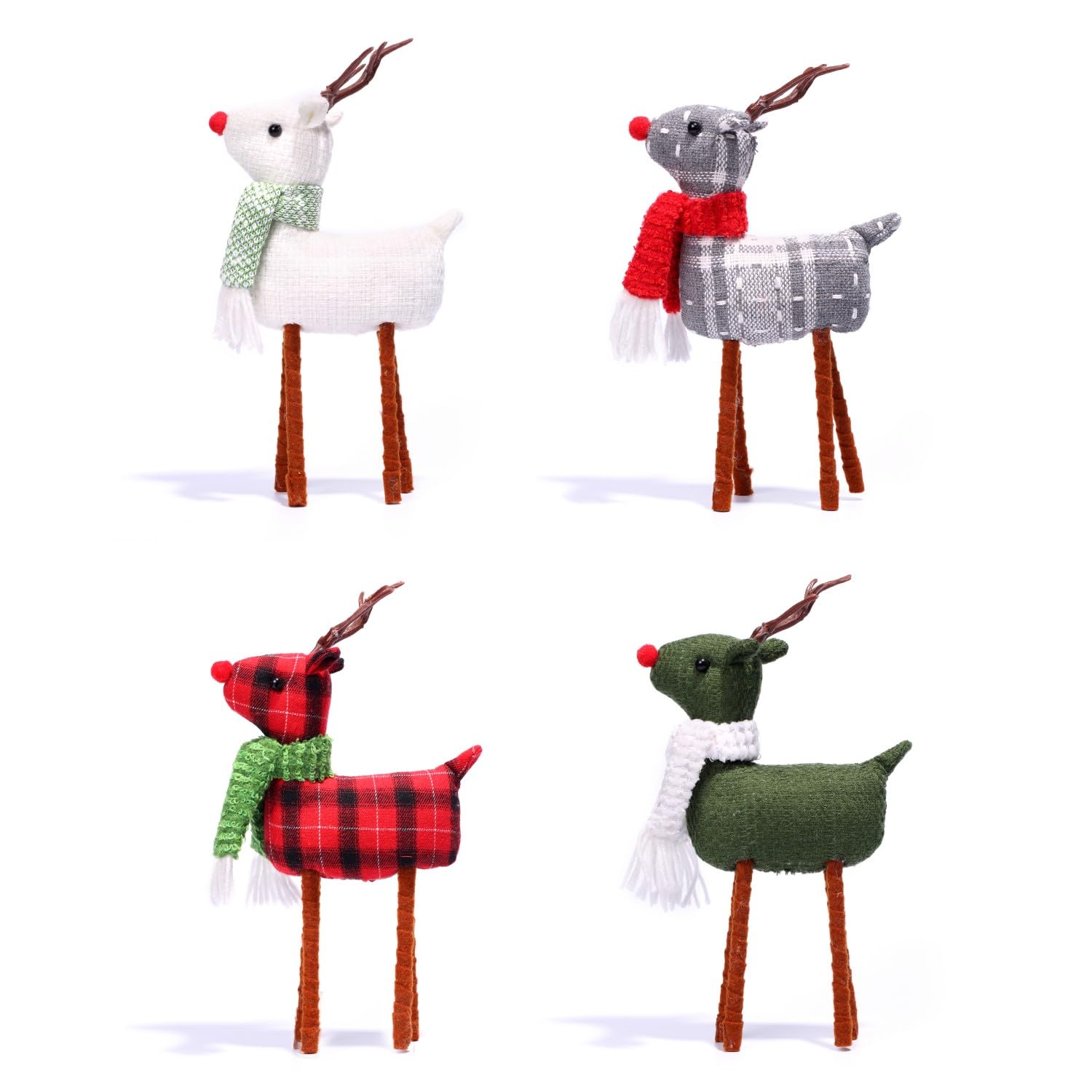 4pcs Handmade Plush Reindeer Christmas Decorations - Standing Swedish Santa Elk Figurines for Home Indoor Holiday Decor | Perfect for Christmas Tree, Mantel & Tabletop Decorating