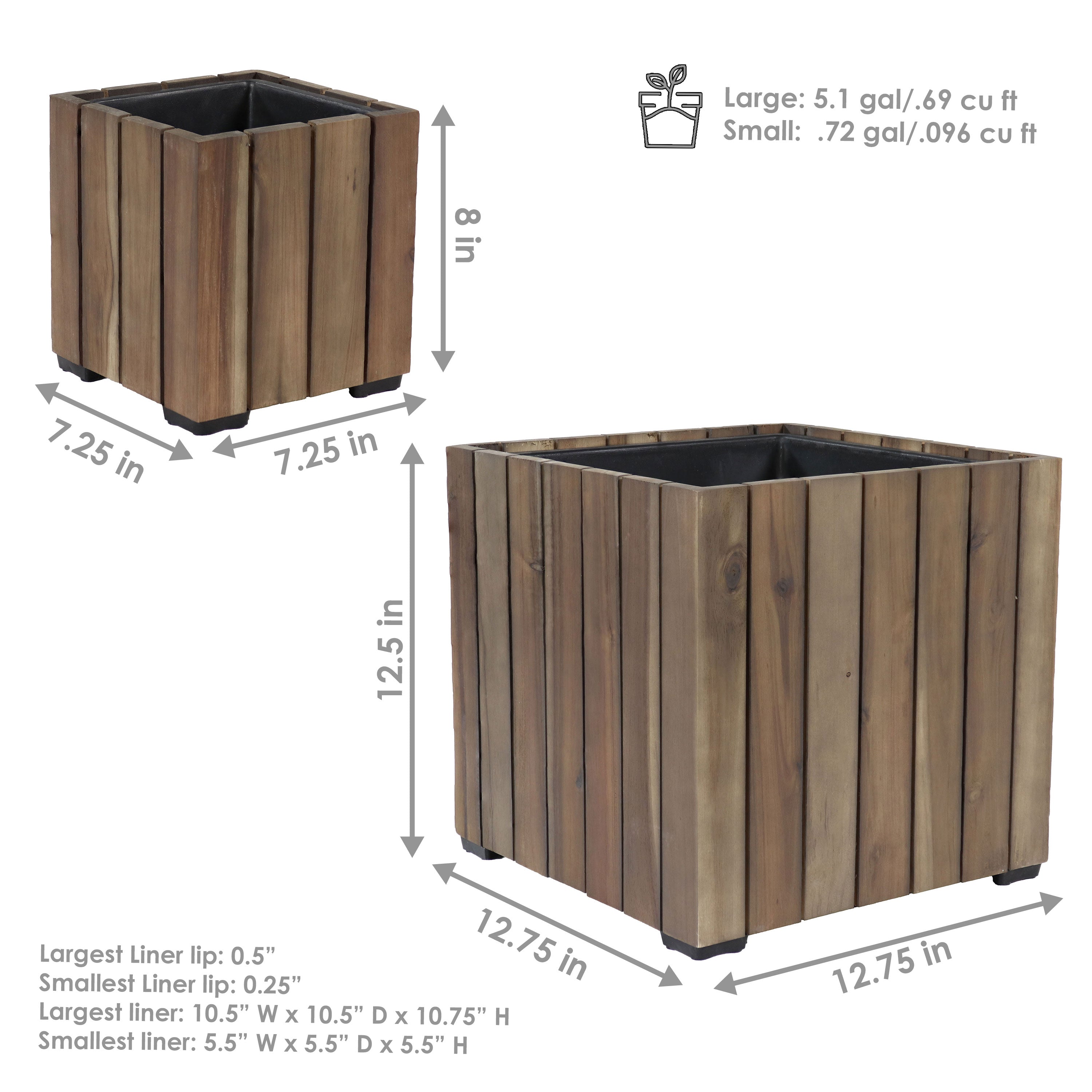 Sunnydaze 2-Piece Wooden Planter Box Set with Vertical Planks - Outdoor Garden Decor for Flowers, Herbs & Plants - Perfect for Patio, Balcony & Backyard Gardening