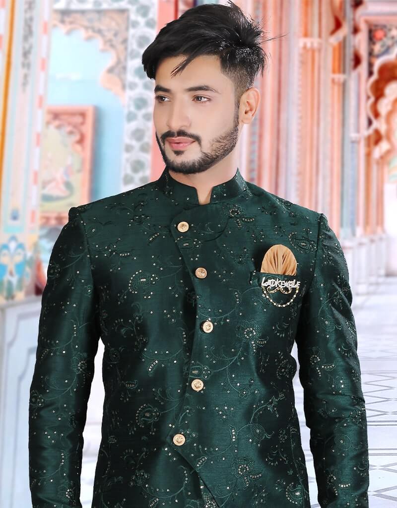 Bottle Green Jodhpuri Silk Pants - Handcrafted Artwork Silk Trousers for Men | Perfect for Weddings, Festivals & Ethnic Fashion