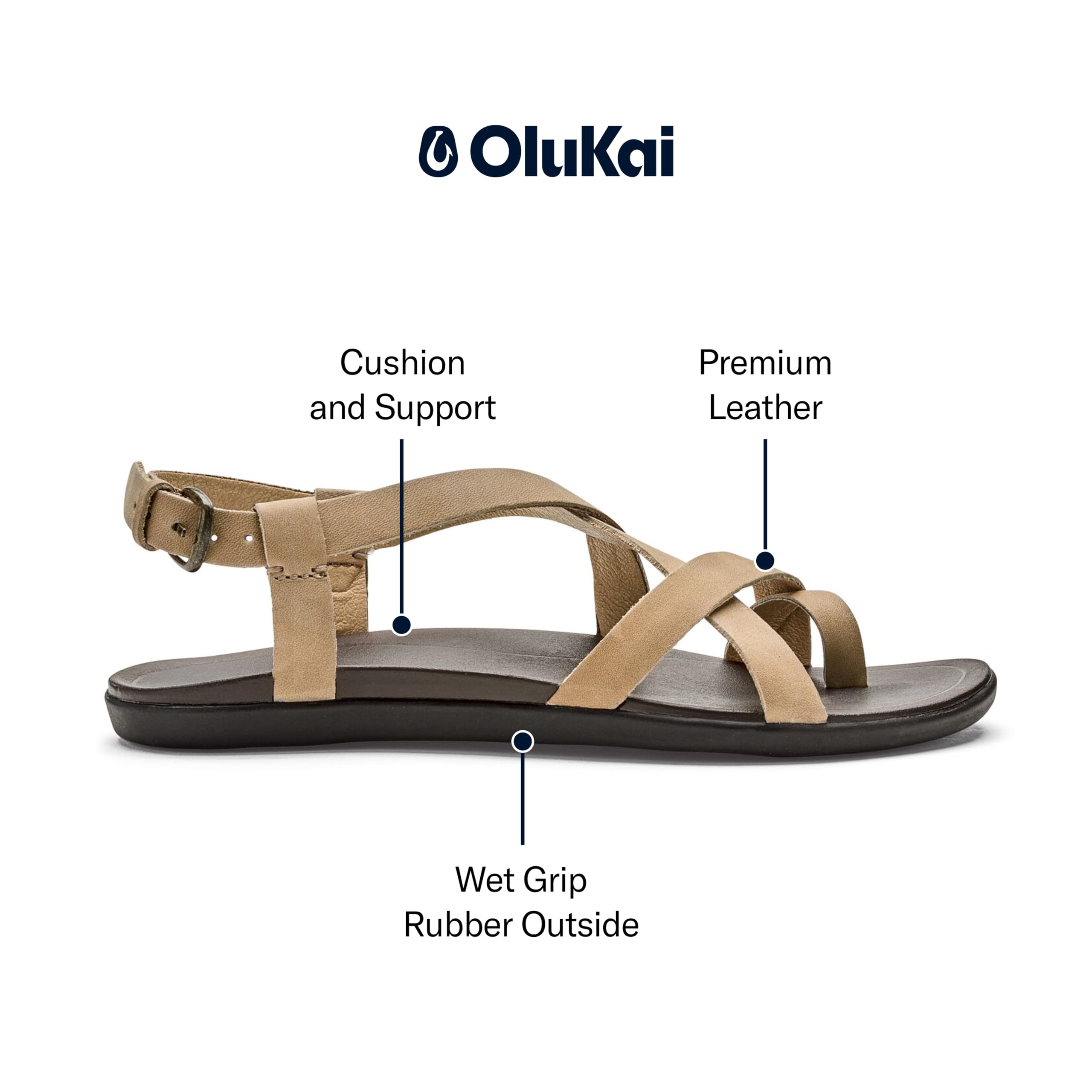 OLUKAI Upena Women's Quick-Dry Water Resistant Beach Sandals - Comfortable Flip-Flop Slides with Wet Grip Soles & Modern Low Profile Design - Perfect for Poolside, Vacation, and Summer Outdoor Activities