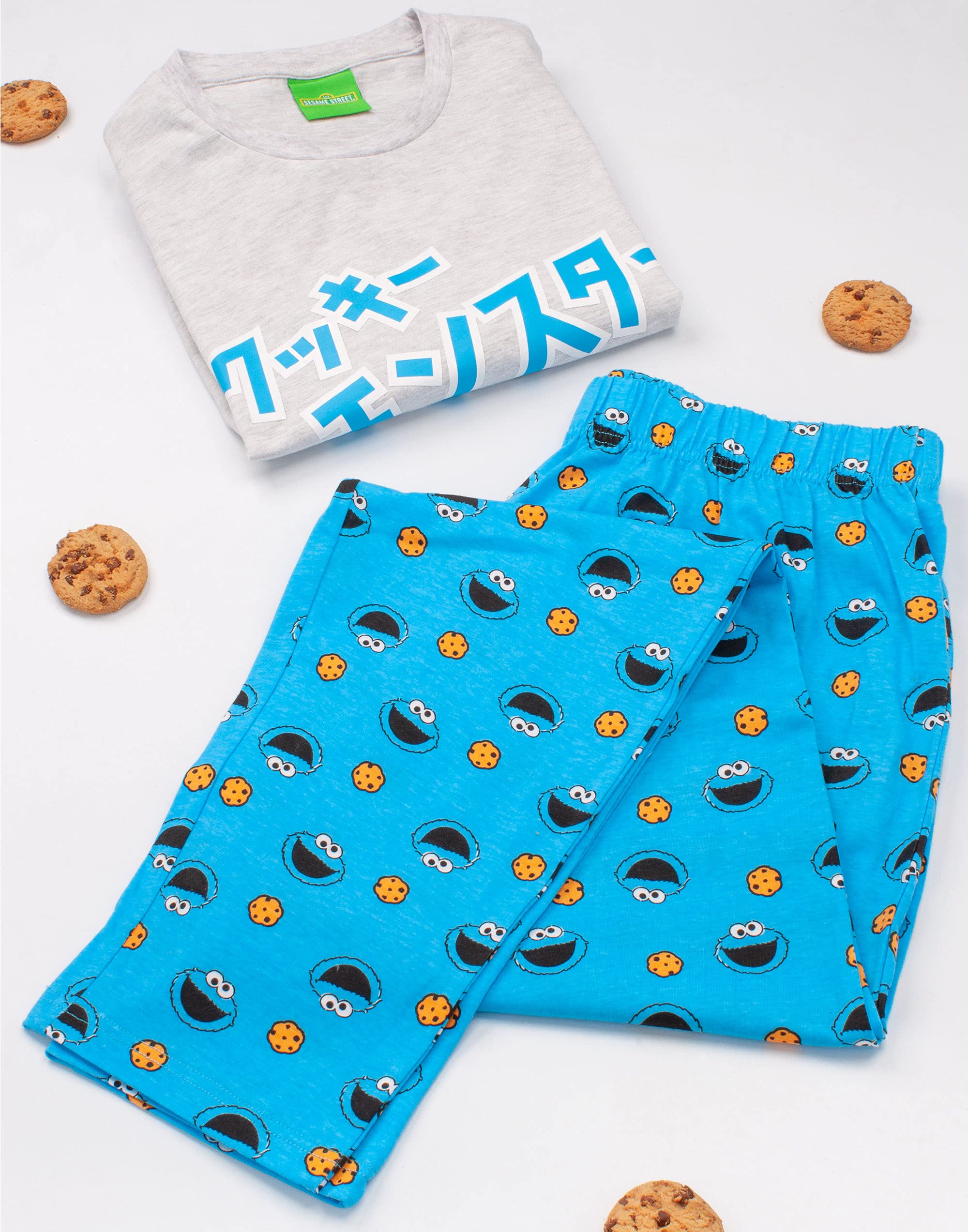 Sesame Street Cookie Monster Pajama Set for Men - Soft Blue Muppet T-Shirt & Pants Sleepwear (X-Large) - Perfect for Christmas Gifts, Birthday Presents & Cozy Family Movie Nights