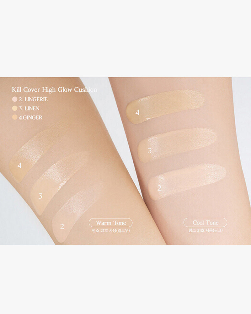 CLIO Kill Cover High Glow Cushion Foundation with Refill - SPF 50+ PA+++ Korean Cushion Makeup for Flawless Coverage & Dewy Finish | Perfect for Daily Wear, Touch-Ups & On-The-Go Makeup Application