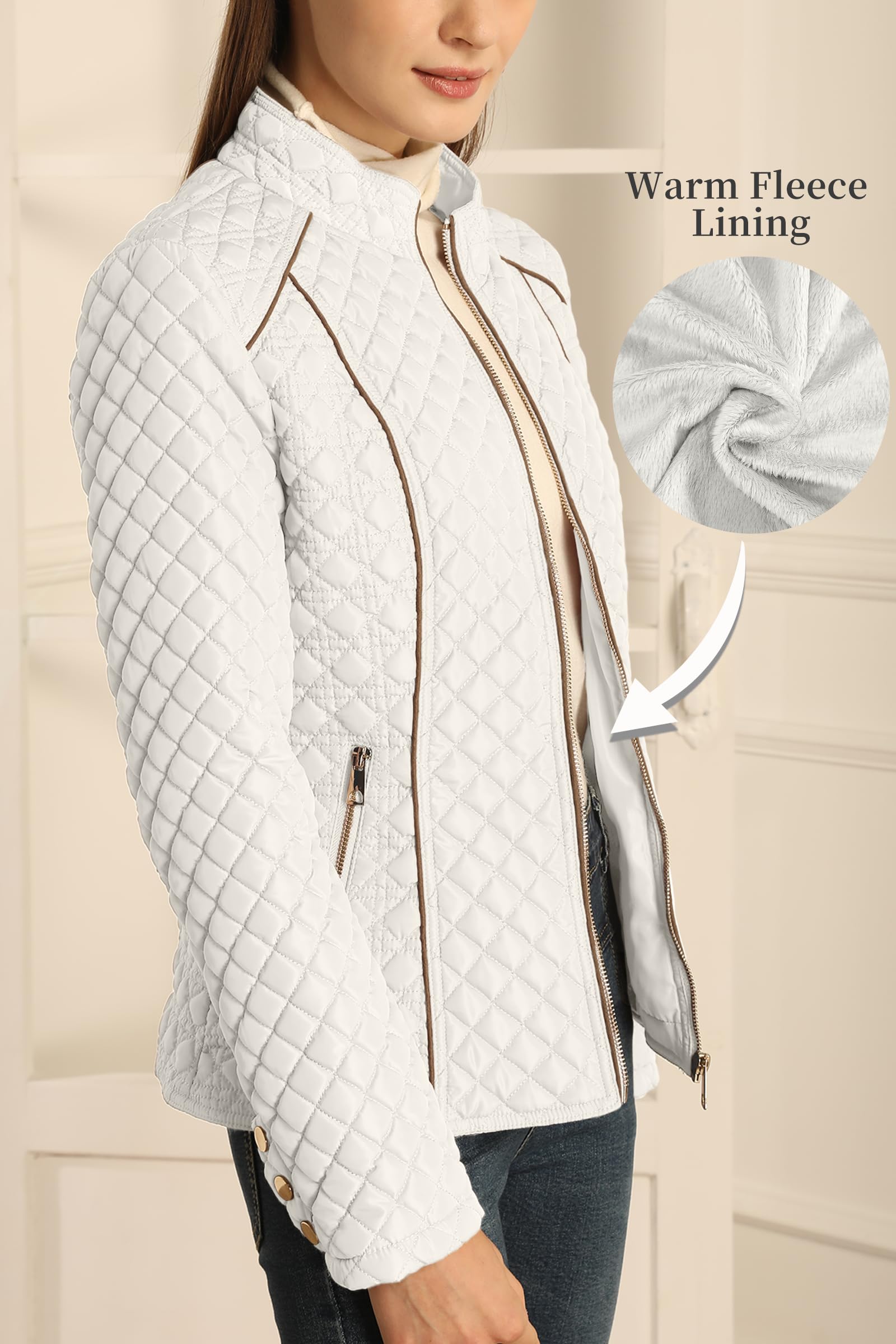 Bellivera Women's Lightweight Quilted Puffer Jacket - Stand Collar Zip-Up Coat for Spring & Winter | Casual Outerwear for Daily Wear, Travel & Outdoor Activities