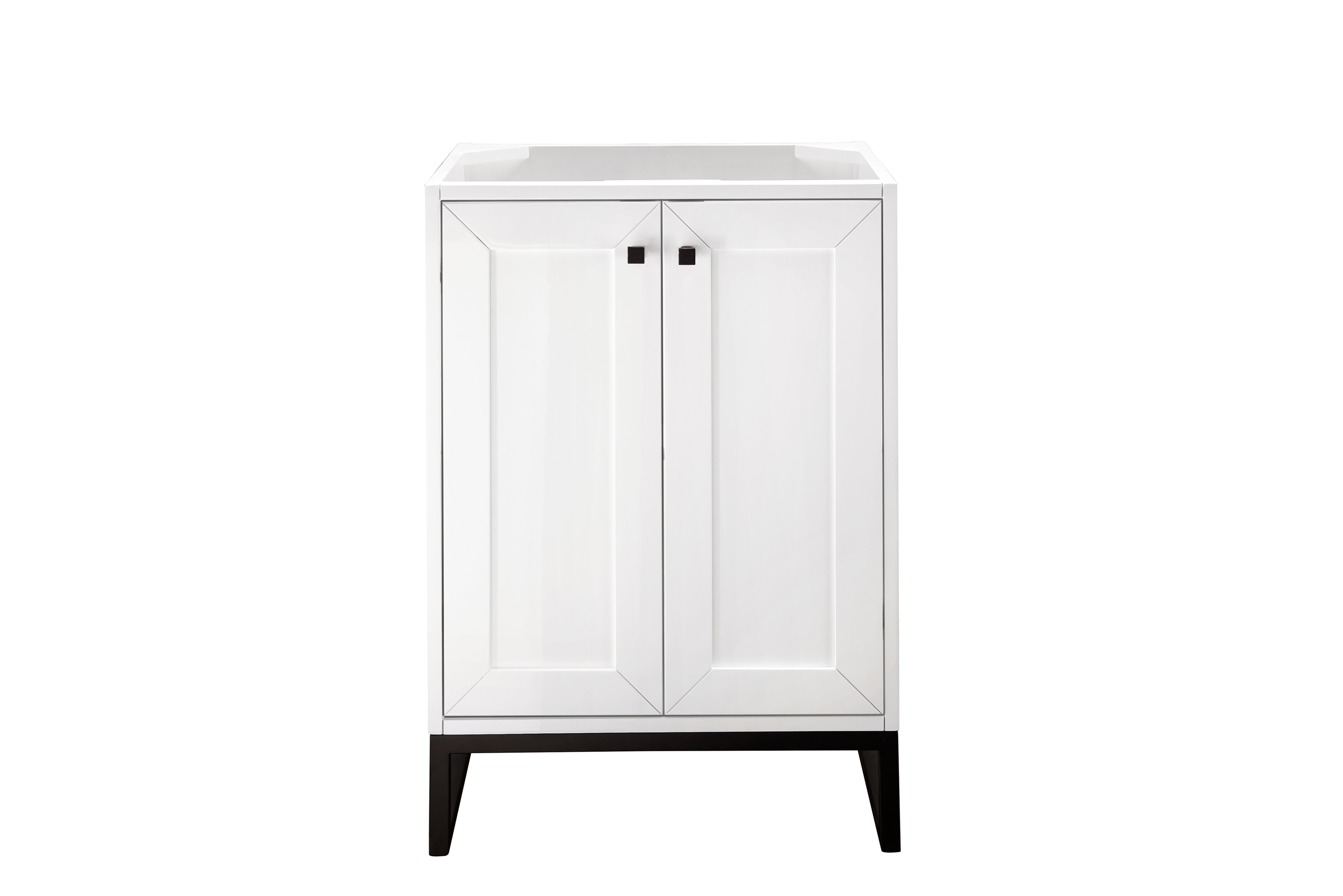 Chianti 24 Inch Single Vanity Cabinet with Soft Close Doors - Glossy White & Matte Black Finish for Bathroom Storage & Organization | Perfect for Modern Home, Apartment, or Guest Bathroom Decor