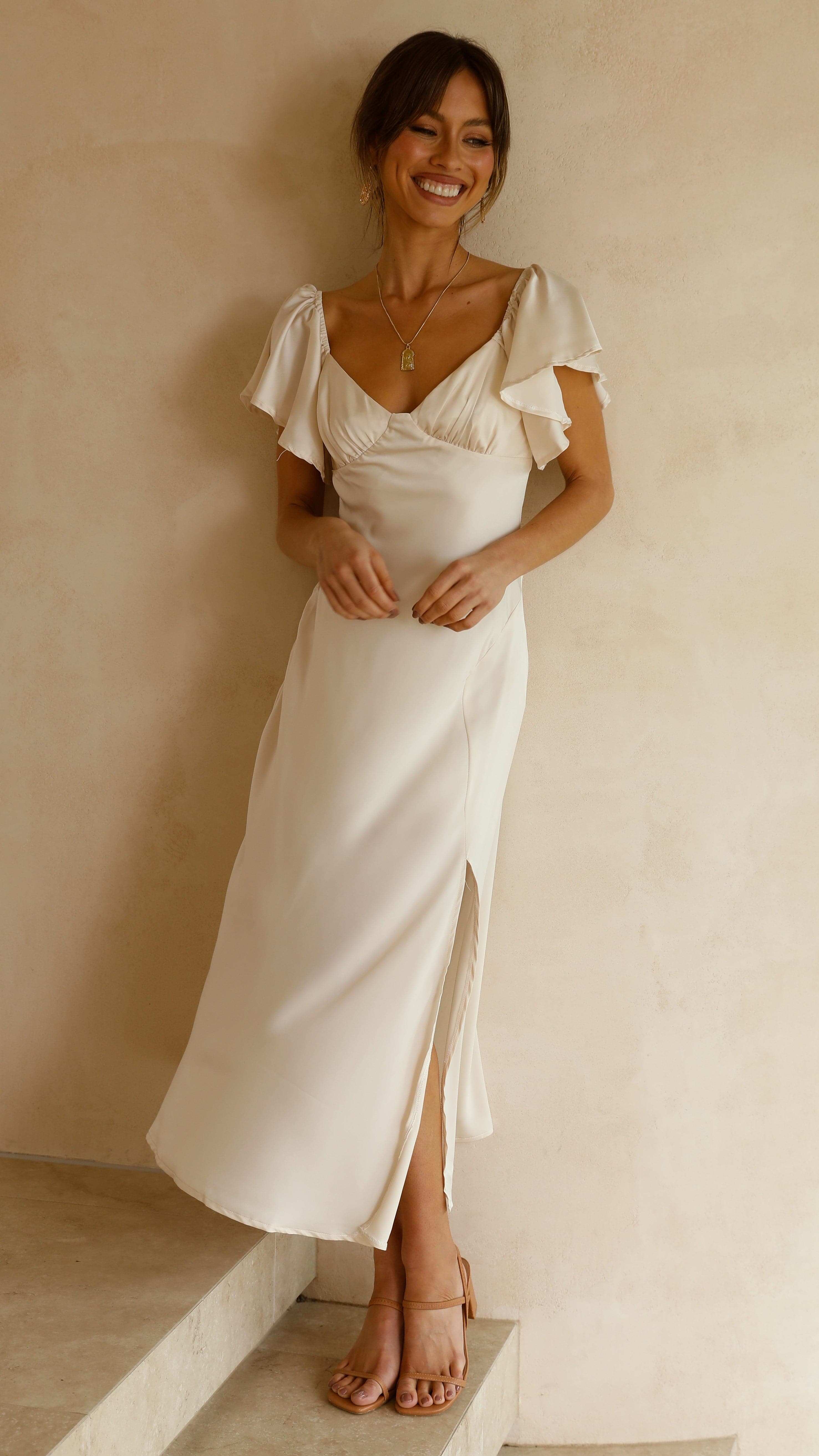 Louisa Midi Dress Ivory - Elegant Flowy Summer Dress for Women | Perfect for Beach Vacations, Weddings & Date Nights