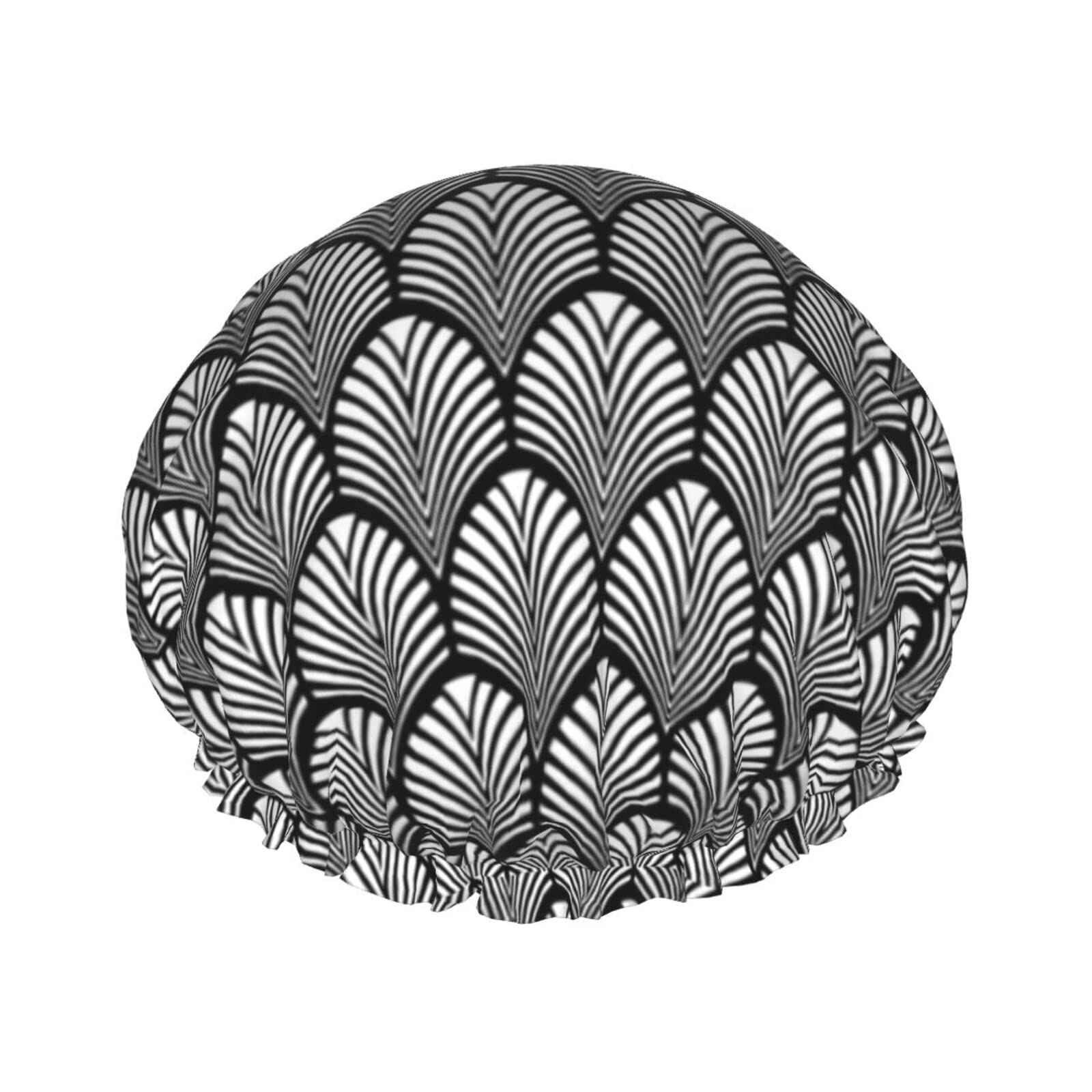 Art Deco White Print Shower Cap - Double Waterproof Bathing Cap for Women & Men, Vintage Style Nightcap for Hair Protection - Perfect for Swimming, Spa, Travel & Home Use