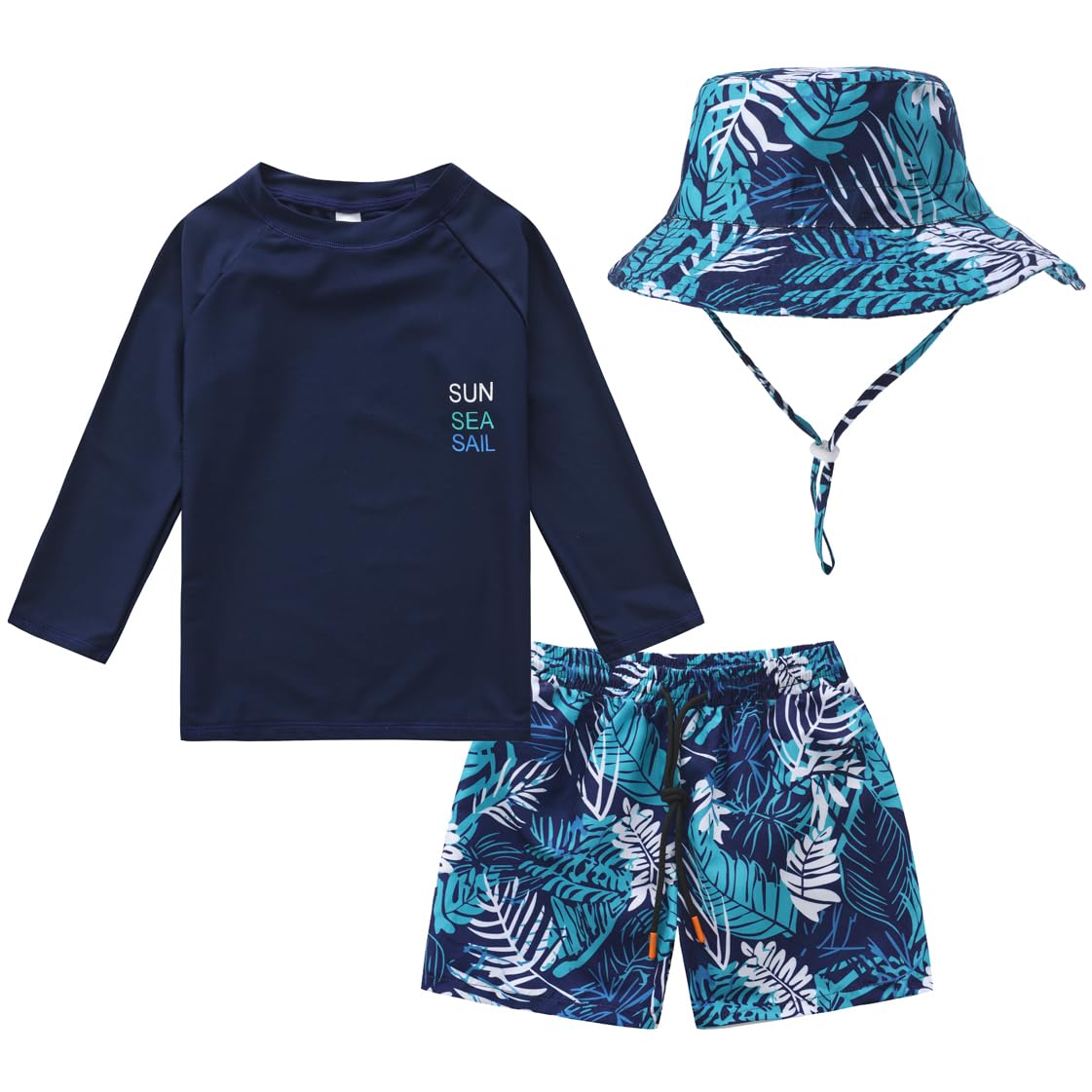 Baby Boys Long Sleeve Rash Guard Swim Shirt & Sun Hat Set - UPF 50+ UV Protection for Toddler Beach, Pool & Water Play