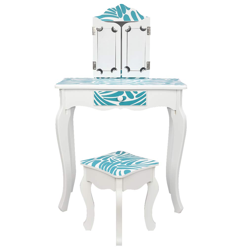Vanity Table and Chair Set with Mirror & Drawers - 2 in 1 Makeup Dressing Table for Bedroom, White Glamorous Vanity Desk for Women - Perfect for Cosmetics Storage & Beauty Routine Organization