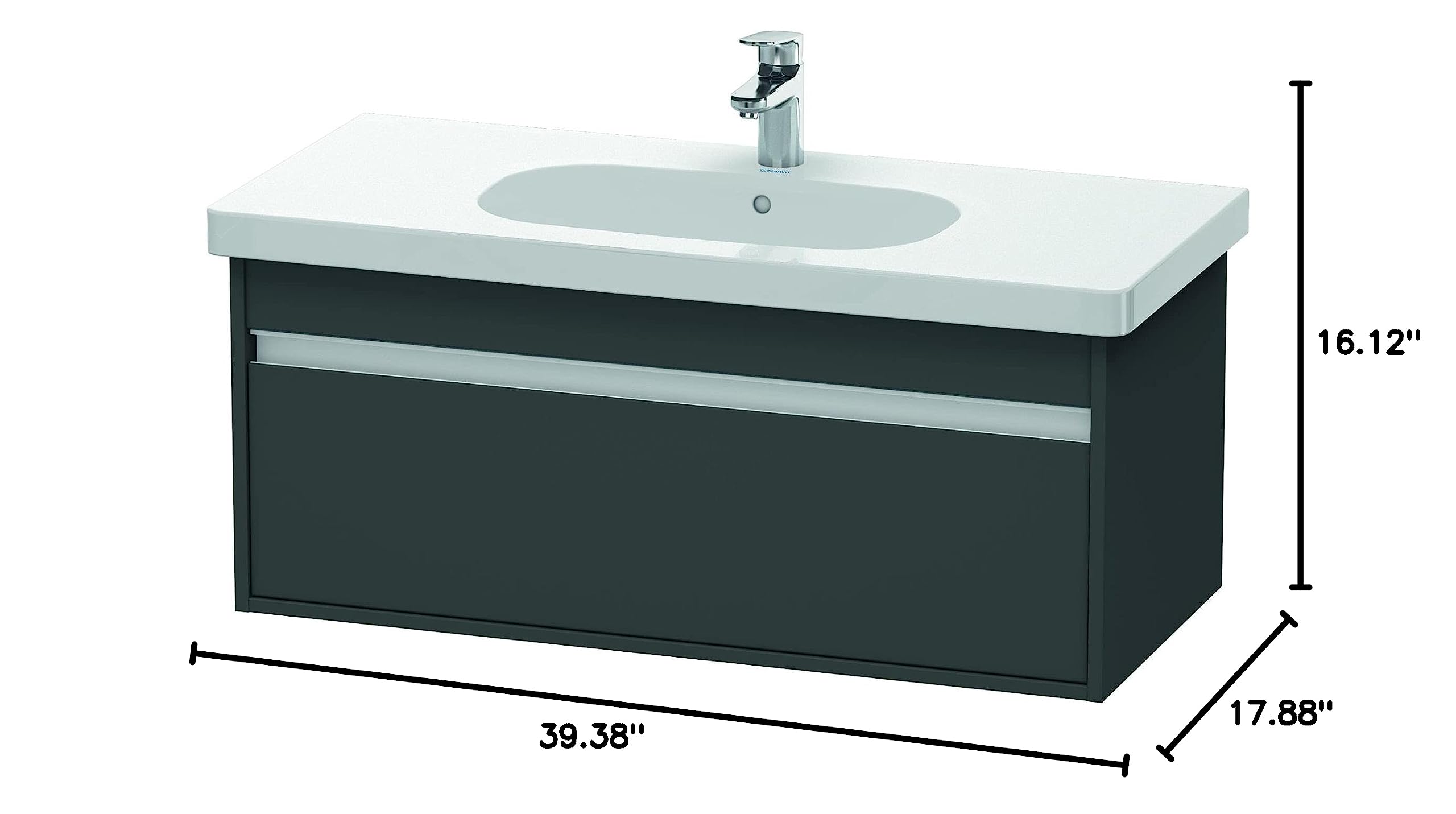 Duravit Ketho Modern Wall-Mounted Bathroom Vanity Unit in Graphite - Space-Saving Design for Small Bathrooms & Powder Rooms