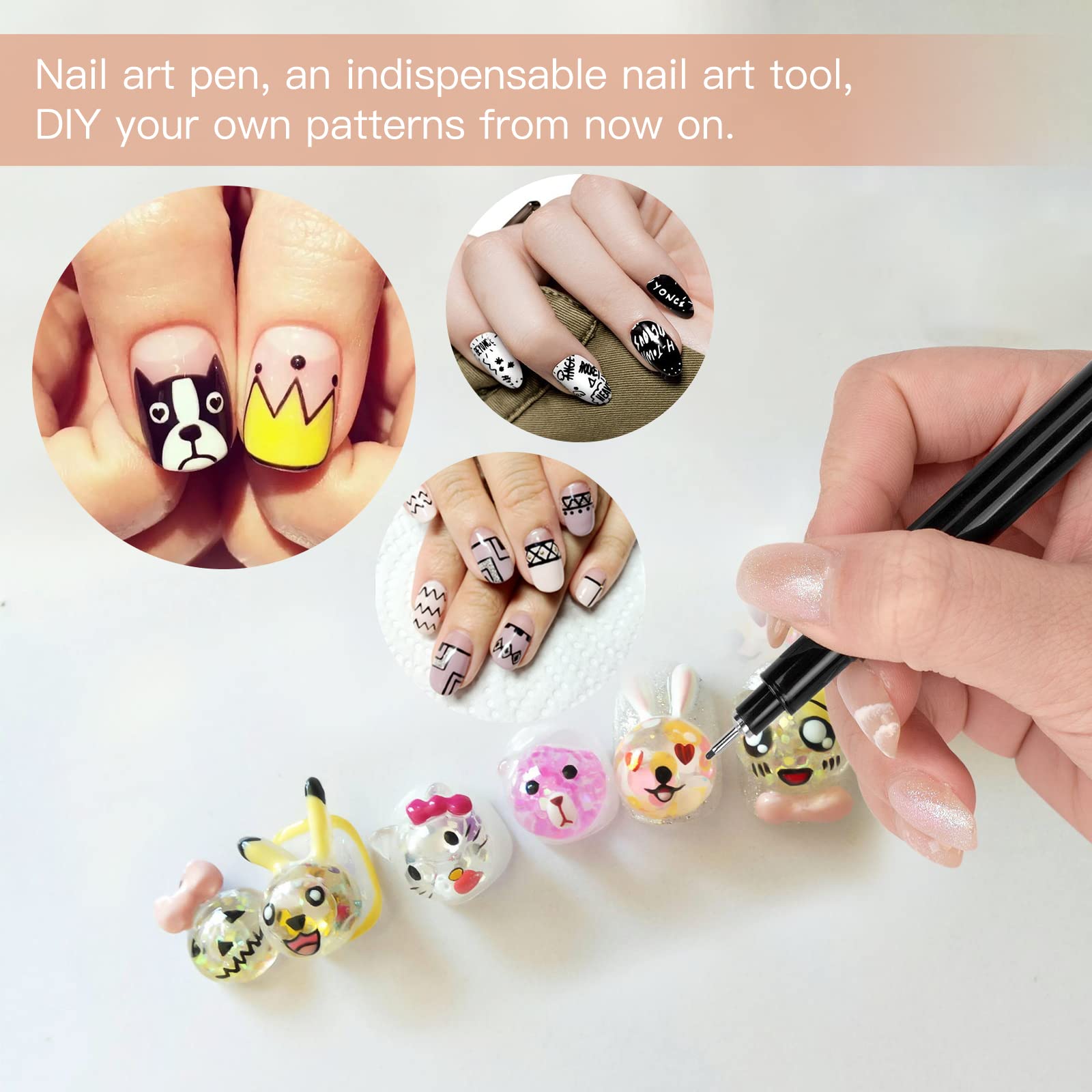 3-Piece Nail Art Pen Set - Waterproof Fine Tip Liner Brush for DIY Abstract Lines & Flower Designs | Professional Nail Art Supplies Tools (Black) | Perfect for Salon, Home Manicures & Creative Nail Art Designs