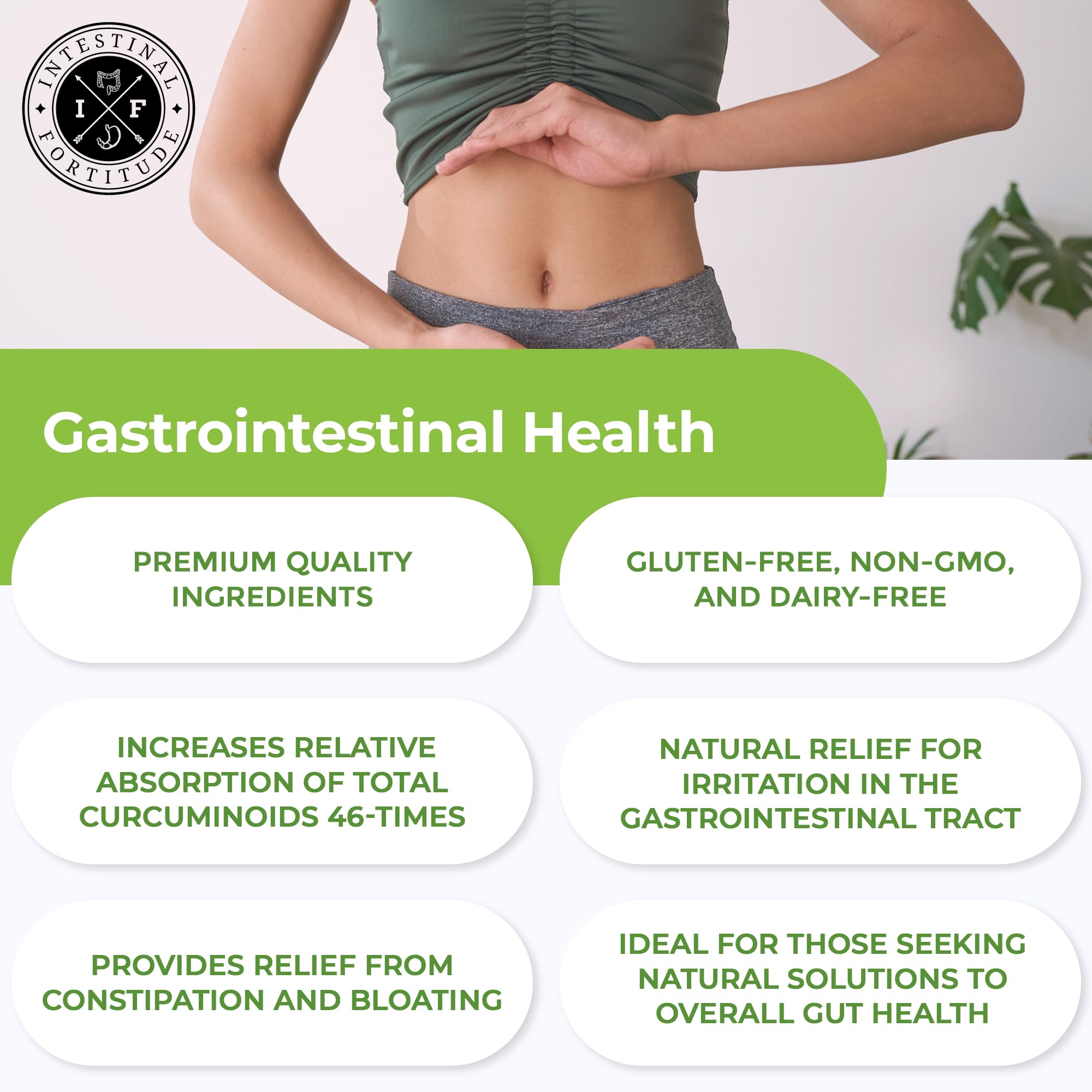 Intestinal Fortitude AI-5 Digestive Support Supplement - Turmeric Curcumin with CurcuWIN, Boswellia Serrata, Ginger Root & Green Tea EGCG for Gut Health - Non-GMO, Dairy Free - Supports Digestion & Bloating Relief for Active Lifestyles