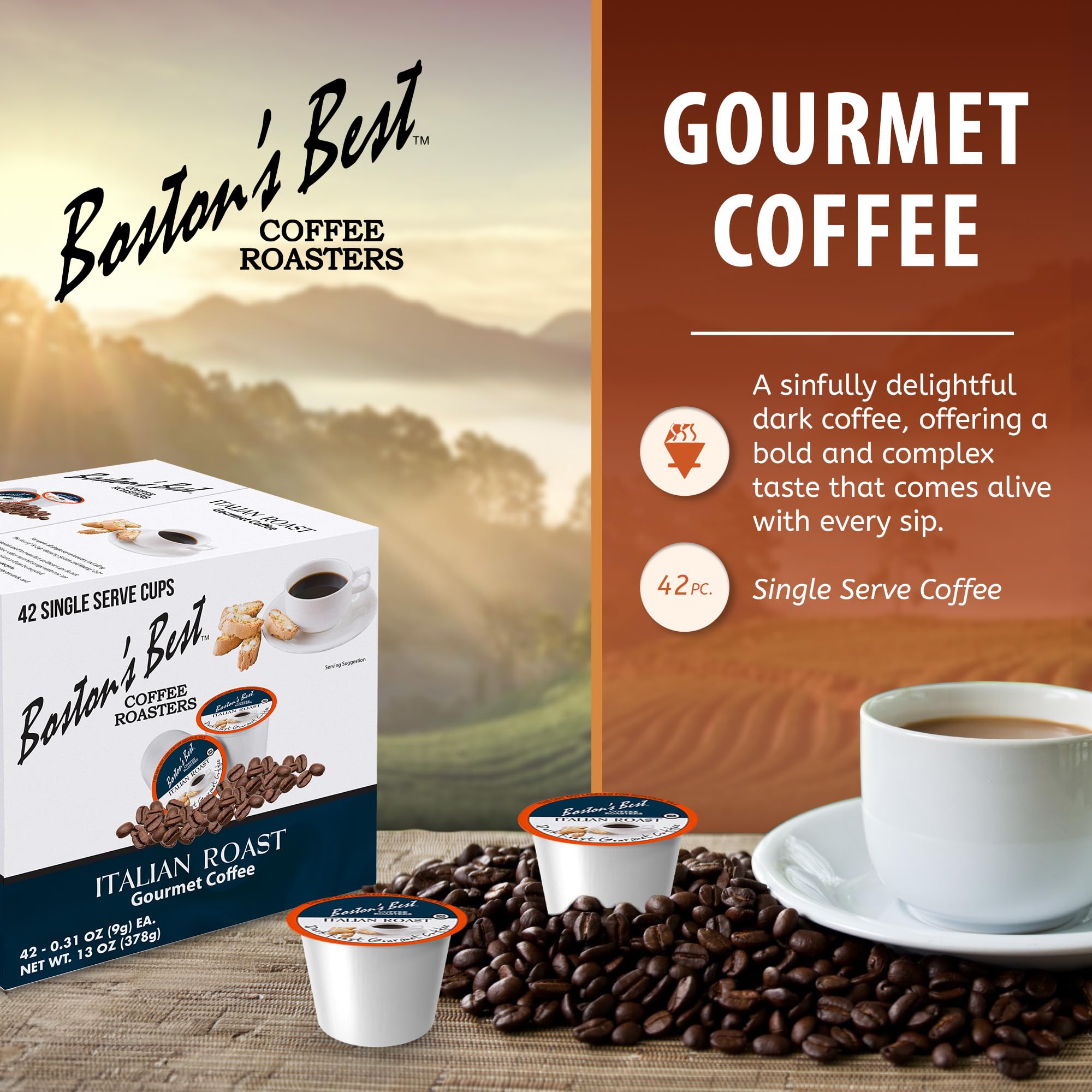 Boston’s Best Italian Roast Coffee – Bold Dark Roast Gourmet K-Cup Pods for Keurig (42 Single Serve Cups) – Perfect for Home, Office & Morning Brews