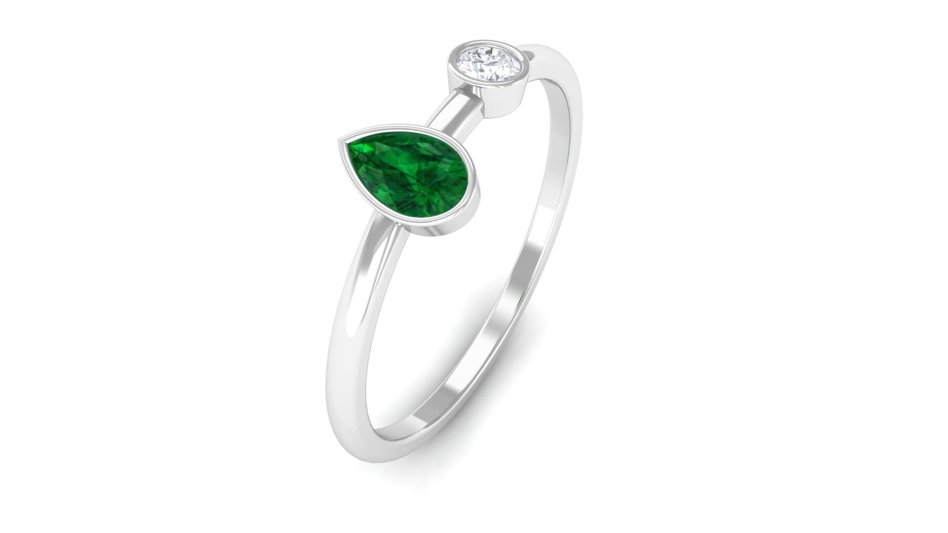 14K Solid Gold Two Stone Created Emerald and Diamond Ring – Elegant Bezel Set Promise Ring for Engagement, Anniversary & Special Occasions