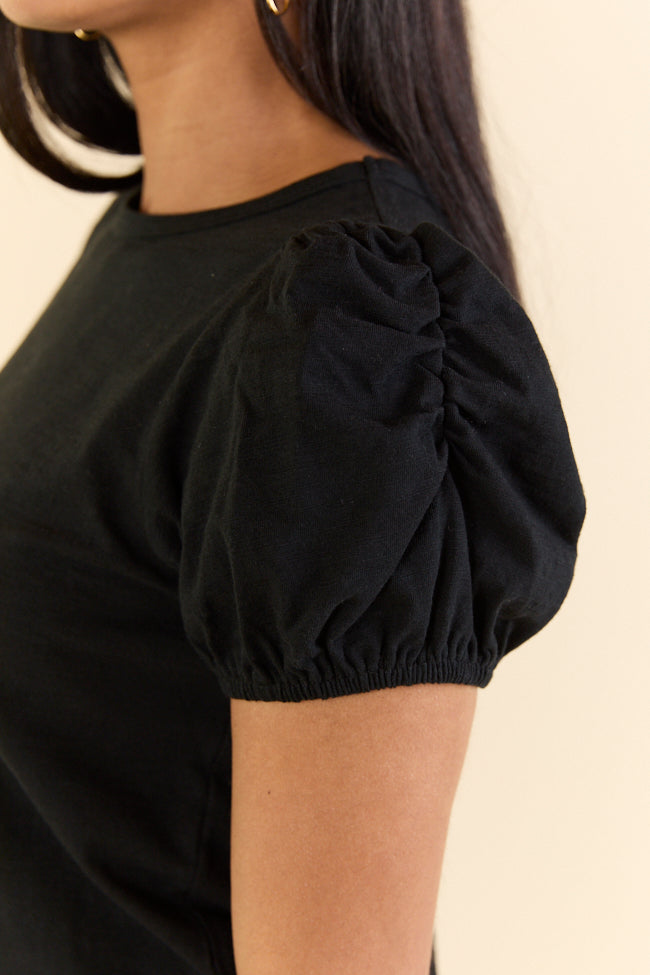 Somewhere Sunny Black Knit Bubble Sleeve Top for Women - Trendy Casual Blouse for Spring & Summer Outfits - Perfect for Beach Vacations, Date Nights and Weekend Brunch