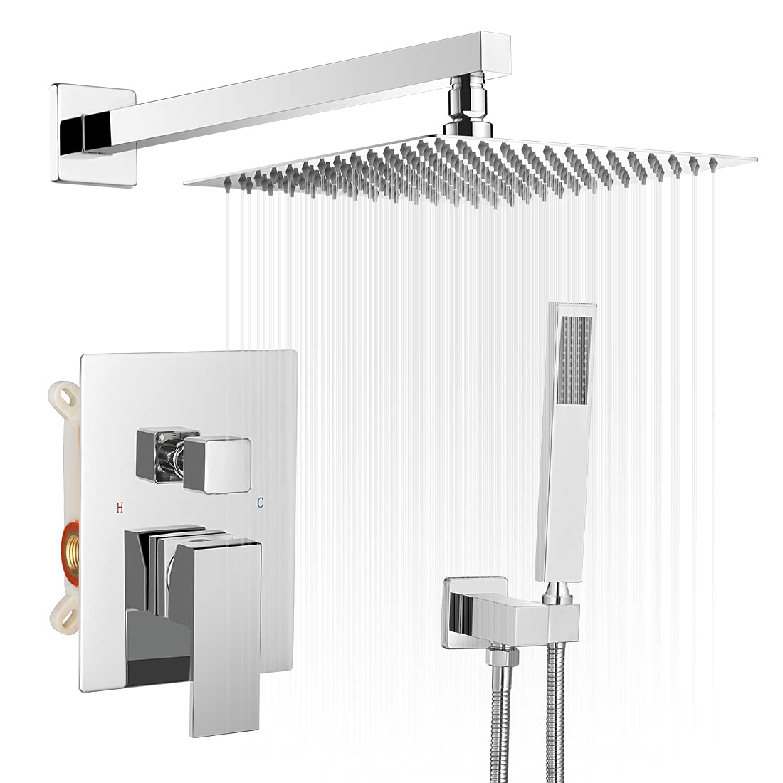 10 Inch Luxury Rain Mixer Shower Combo Set - Wall Mounted Rainfall Shower Head System with Polished Chrome Finish - Includes Rough-in Valve Body and Trim - Perfect for Modern Bathroom Renovations and Spa-Like Shower Experiences