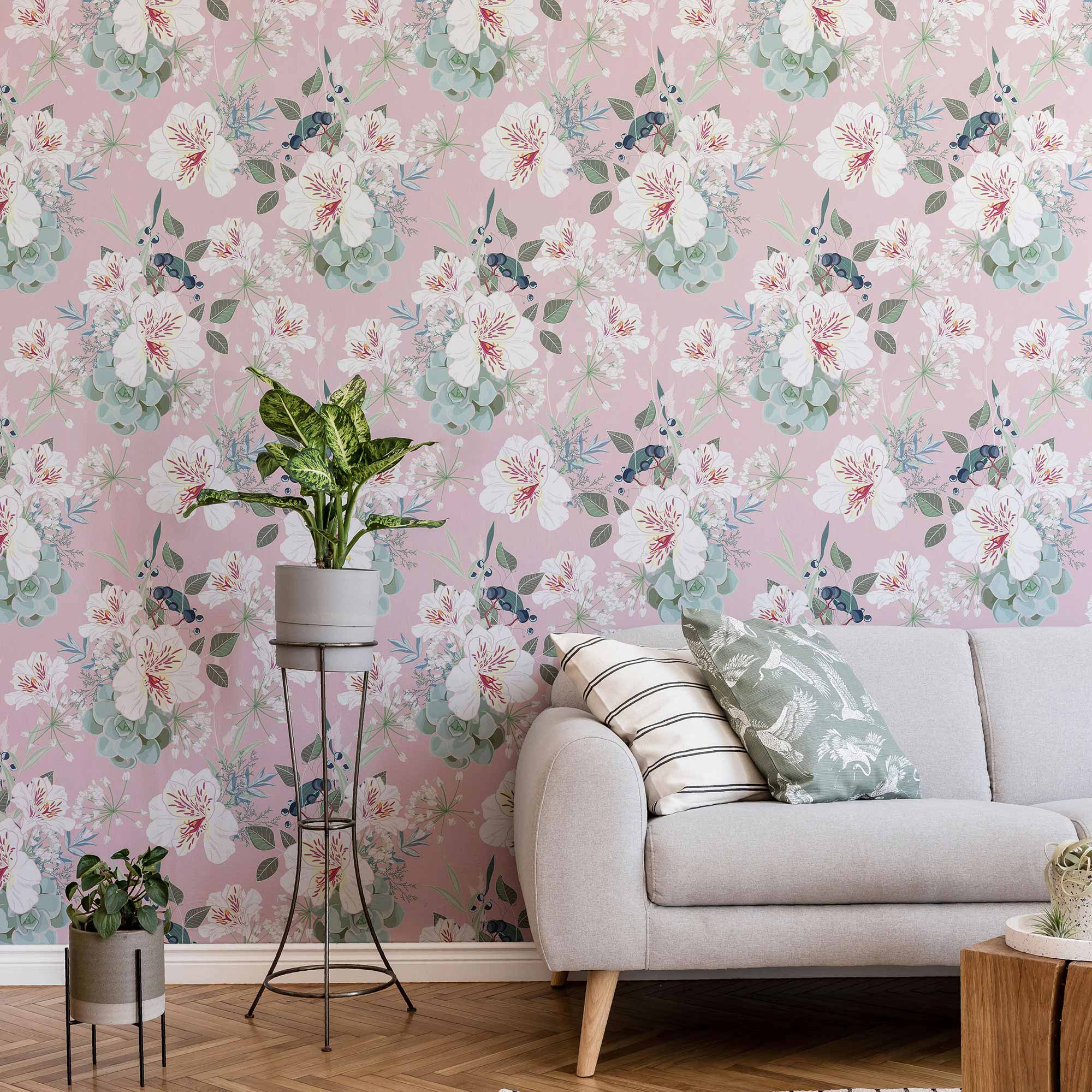 Pink Floral Peel and Stick Removable Wallpaper - Self-Adhesive Wall Decor for Bedroom, Living Room & Nursery - Easy to Apply & Remove - 1136 Design
