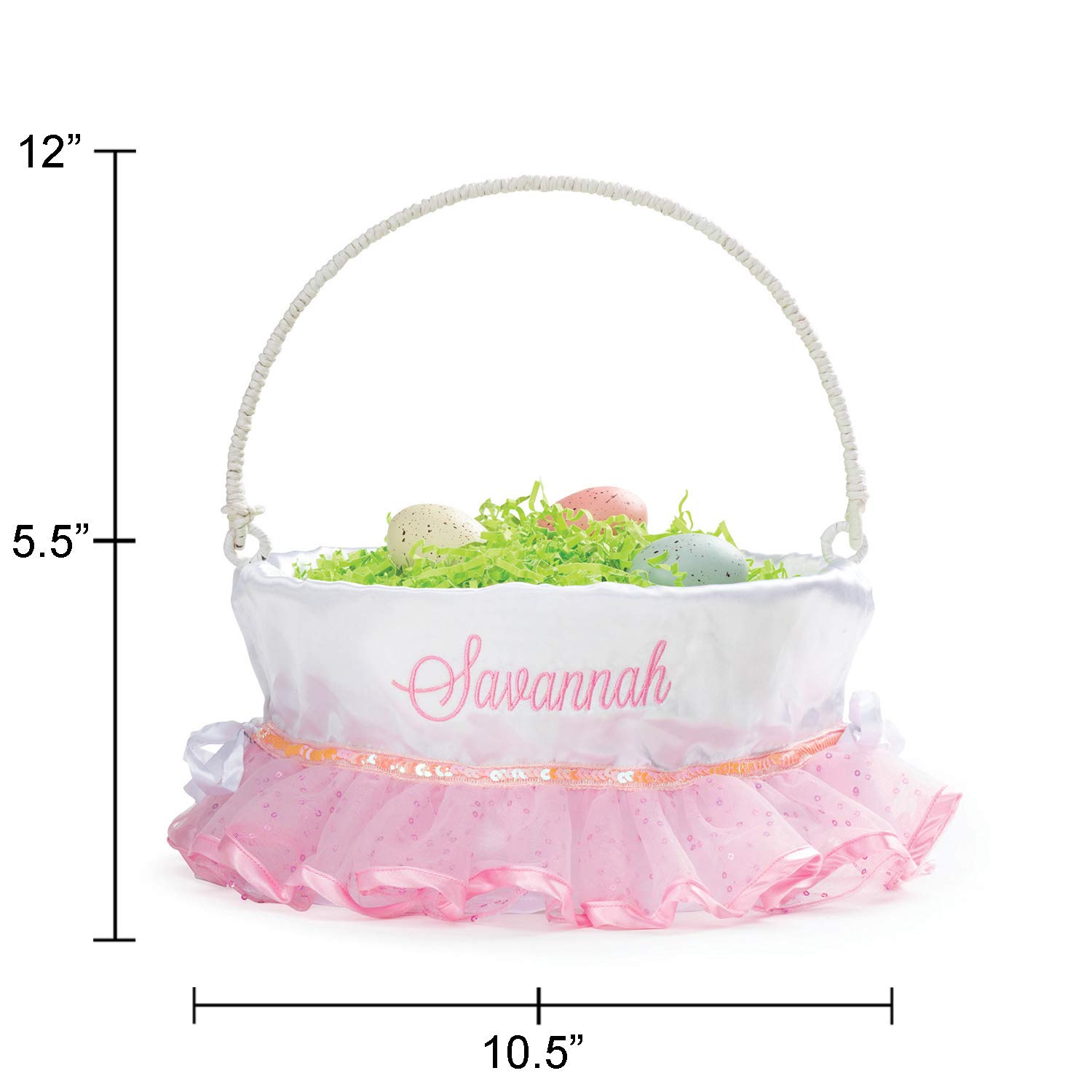 Personalized Easter Basket for Kids with Handle & Custom Name - Pink Tutu Basket Liner & White Woven Design | Custom Easter Gift for Egg Hunts, Party Favors & Spring Celebrations