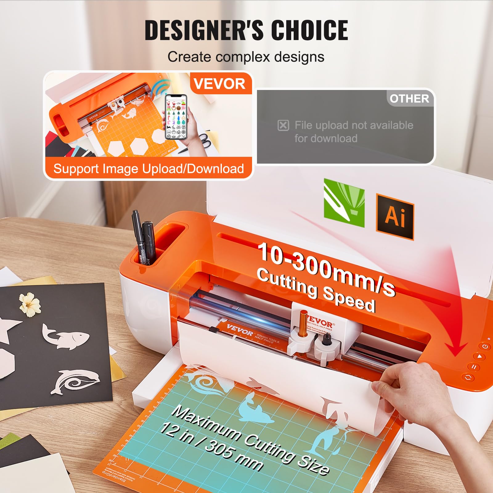 VEVOR Bluetooth Vinyl Cutter Machine - Compatible with iOS, Mac, Android & Windows - DIY Cutting Plotter with Massive Design Templates - Perfect for Custom Cards, Home Decor, Sign Making & Craft Projects