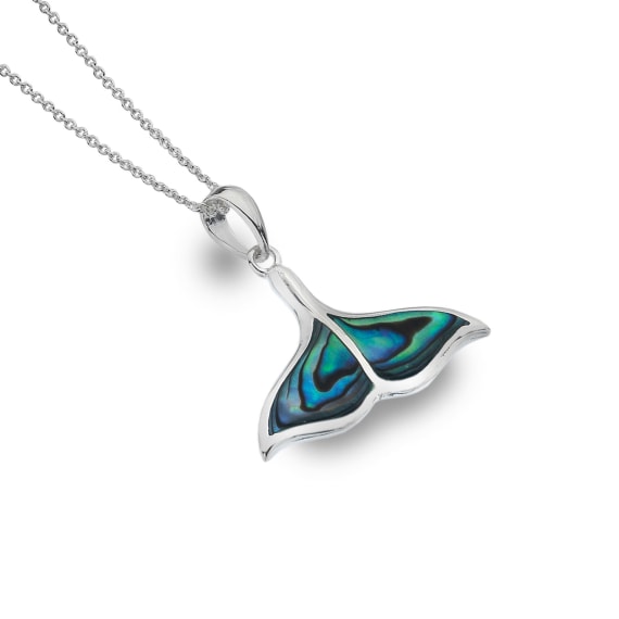 Authentic Silver Organic Pebble Whale Tail Pendant with Genuine Paua Shell - Perfect for Beach Jewelry, Boho Fashion & Gift Giving