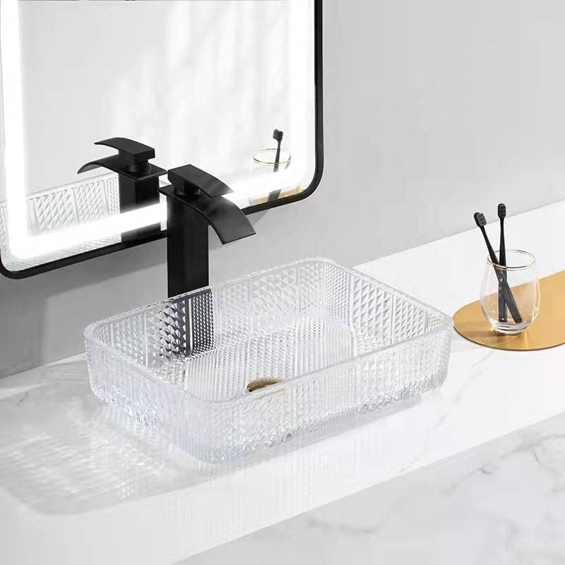 Crystal Glass Vessel Sink - Glossy Bathroom Vanity Basin (445x330mm) for Modern Washrooms