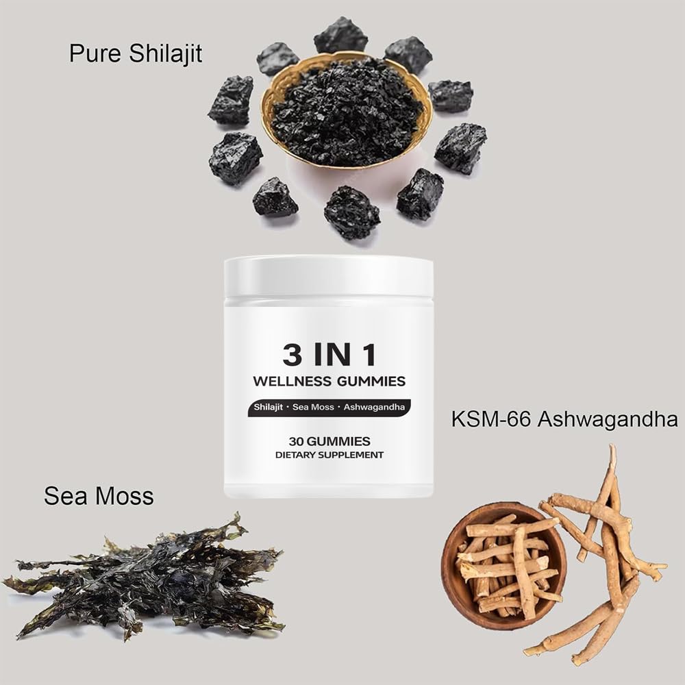 Premium Cured 3-in-1 Shilajit Gummies for Men - Pure Himalayan Resin Supplement with Ashwagandha & Moringa - 30-Day Supply (60 Gummies) - Boost Energy, Stamina & Vitality for Workouts & Active Lifestyles