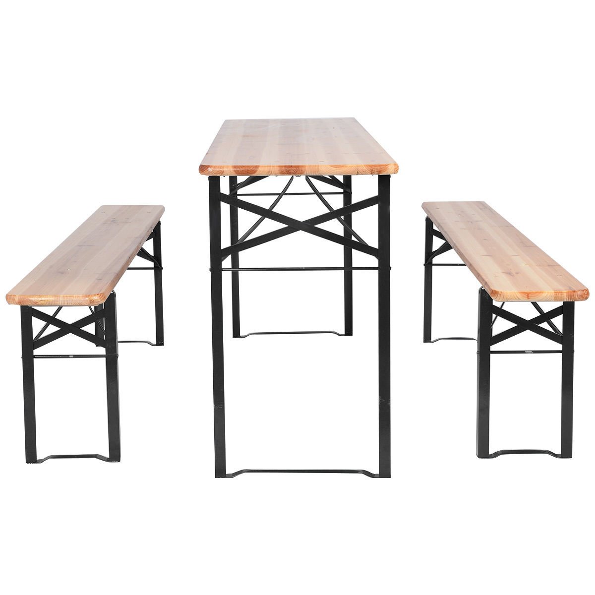 Folding Wooden Beer Table Bench Set - 3PCS Picnic Table with Wooden Top for Patio, Garden, Backyard & Outdoor Parties | Perfect for BBQs, Camping & Tailgating