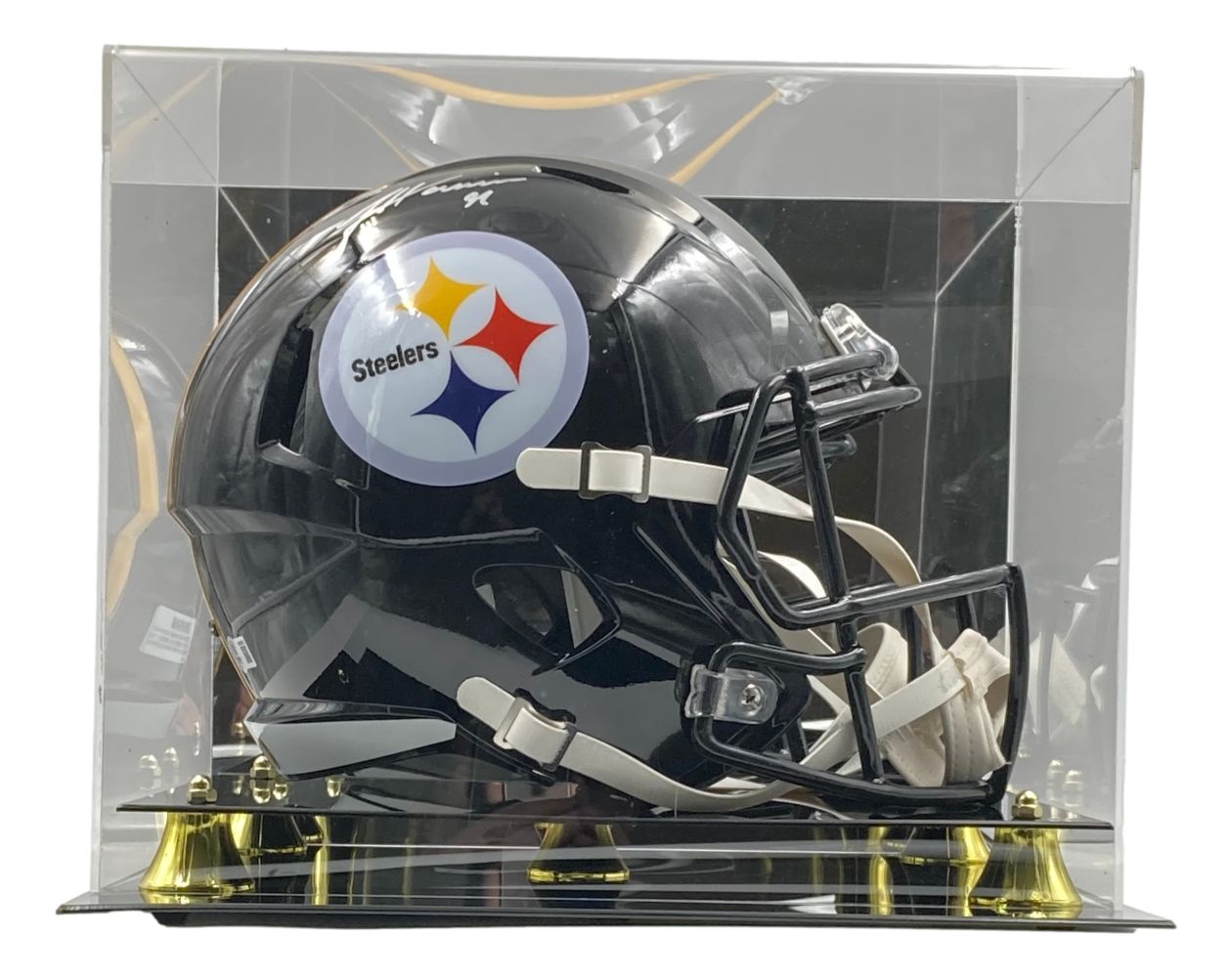 James Harrison Autographed Pittsburgh Steelers Full Size Speed Replica Football Helmet with Display Case - Perfect for Collectors, Sports Memorabilia Fans & Man Cave Decor