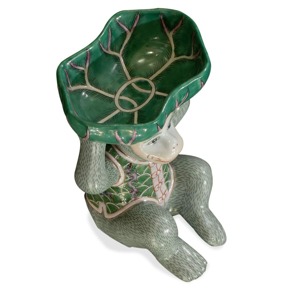 Chinese Porcelain Monkey Figurine with Lotus Soap Dish - Handcrafted Home Decor, Bathroom Accessory for Spa, Zen & Feng Shui Decorations