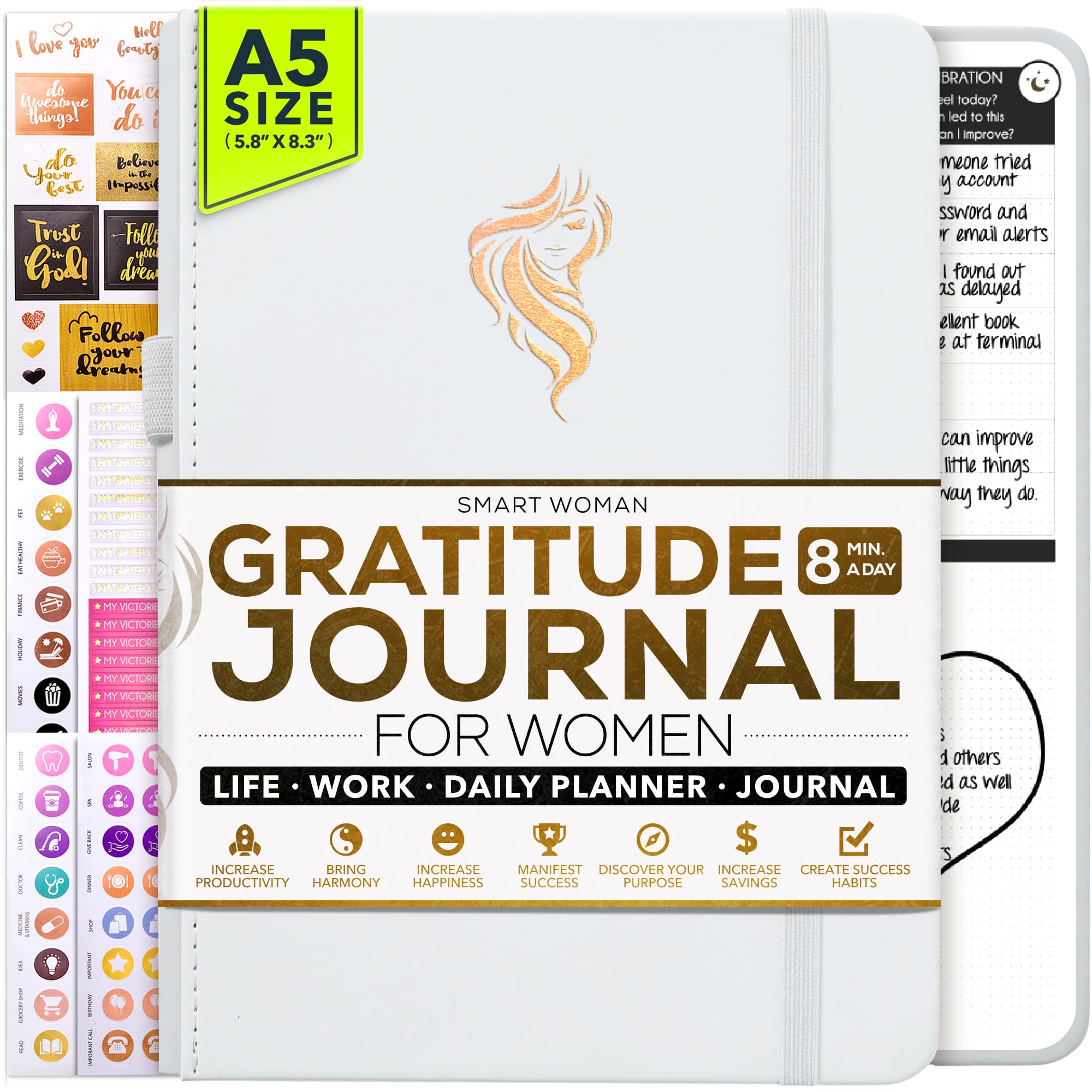 5 Minute Gratitude Journal for Women & Men - 90-Day Undated Daily Planner with Positivity Affirmations, Manifestation Guide | Mindfulness & Reflection Journal with Vision Board & Stickers | Perfect for Self-Care, Personal Growth & Daily Motivation