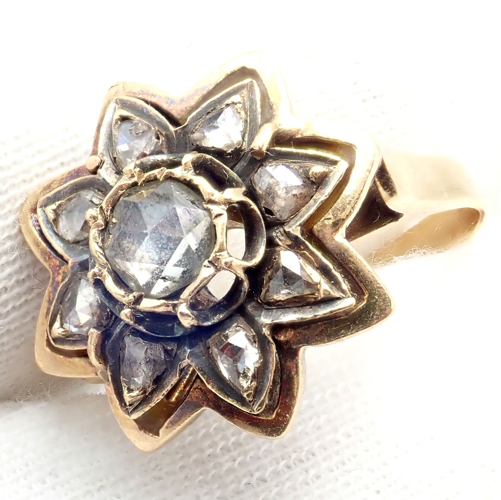 Vintage Karl Faberge 18k Yellow Gold Rose Cut Diamond Flower Ring - Elegant Antique Jewelry for Women, Perfect for Weddings, Anniversaries & Special Occasions