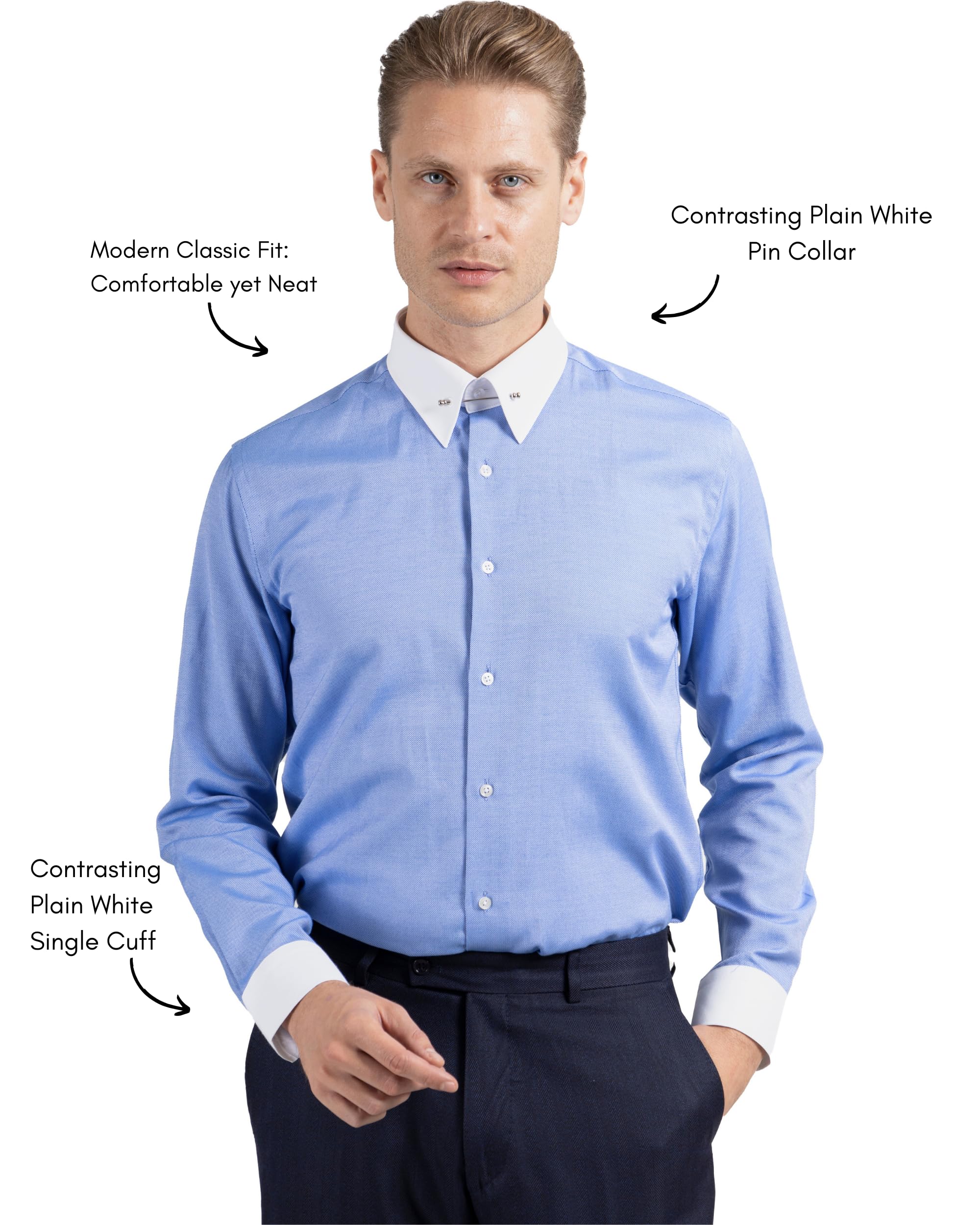 Men's Pin Collar Long Sleeve Dress Shirts | Stylish Button Up Shirts for Work, Office & Formal Occasions