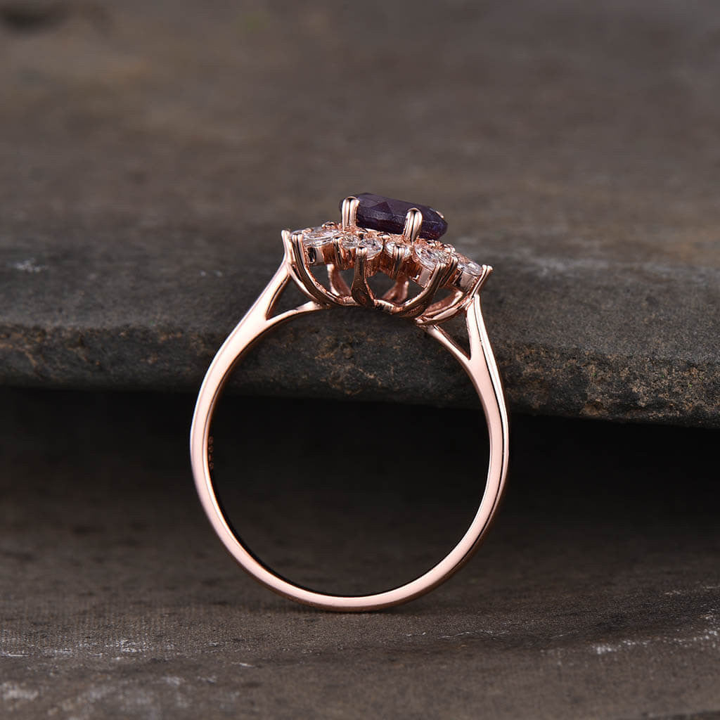 14K/18K Gold Floral Color Changing Alexandrite & Moissanite Diamond Engagement Ring for Women - Perfect for Proposals, Anniversaries & Special Occasions