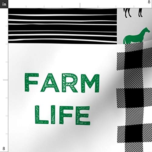 Farm Life Horse Printed Minky Fabric - Green Yellow Black Woodgrain Patchwork Fat Quarter for Sewing Baby Blankets, Quilt Backing & Plush Projects - Soft & Cozy Fabric for DIY Crafts, Nursery Decor & Home Decor