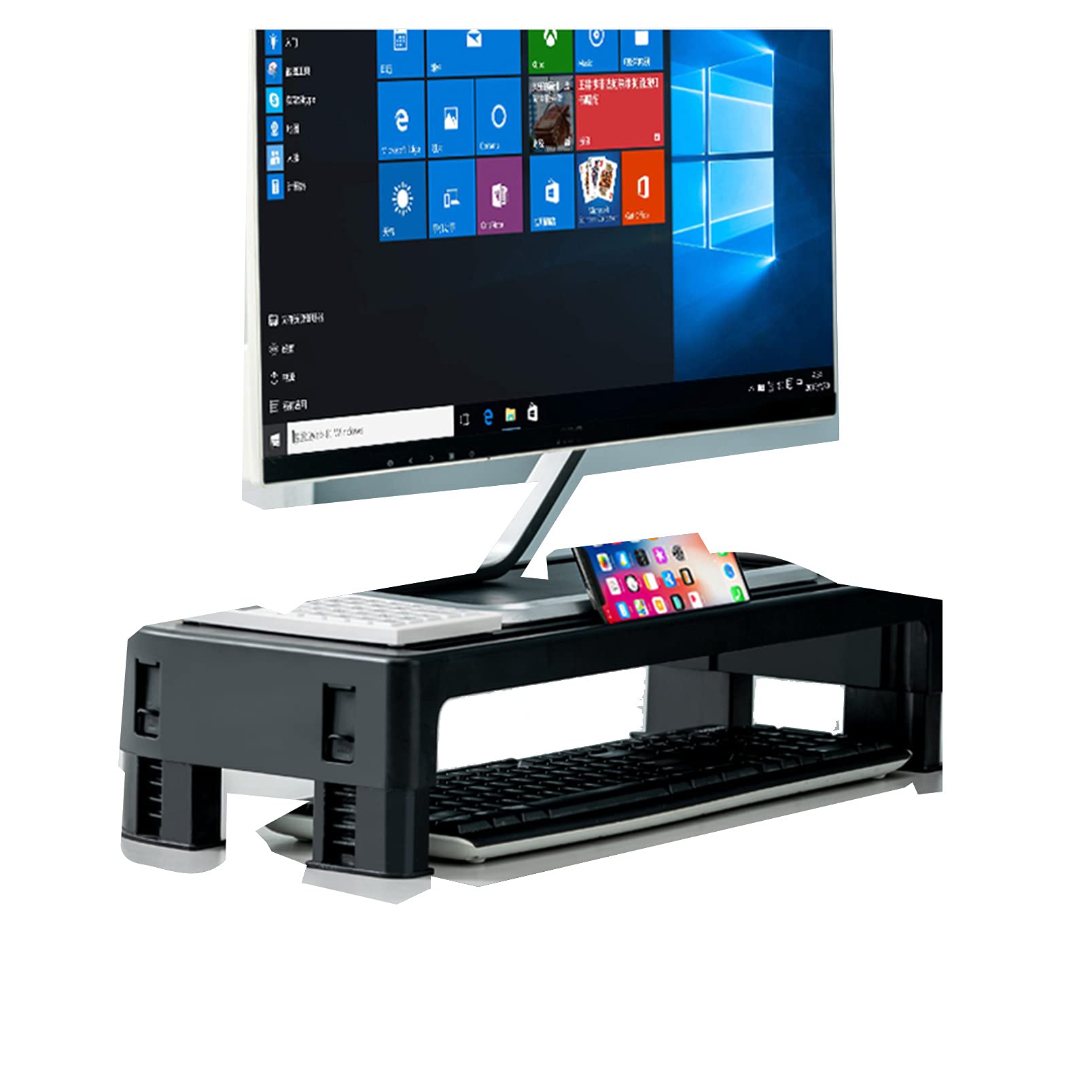 QYQS Adjustable Laptop Stand - Black ABS Durable Ergonomic Riser with Non-Slip Base & Rounded Corners (54x22x7.3cm) - Perfect for Home Office, Workstation & Desk Organization