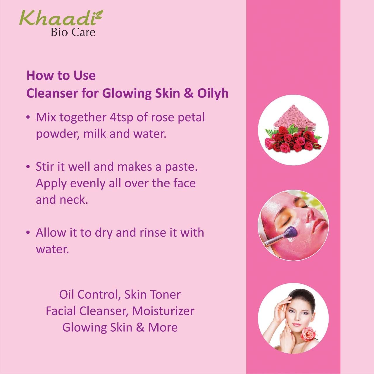 Khaadi BioCare Rose Petals Powder (Rosa Indica) for Skin Care - Vitamin A & C Enriched, Promotes Collagen Production & Skin Cell Renewal for Glowing Healthy Skin - 2 Pack (100g Each) Total 200g - Perfect for DIY Face Masks, Serums & Natural Skincare Routines