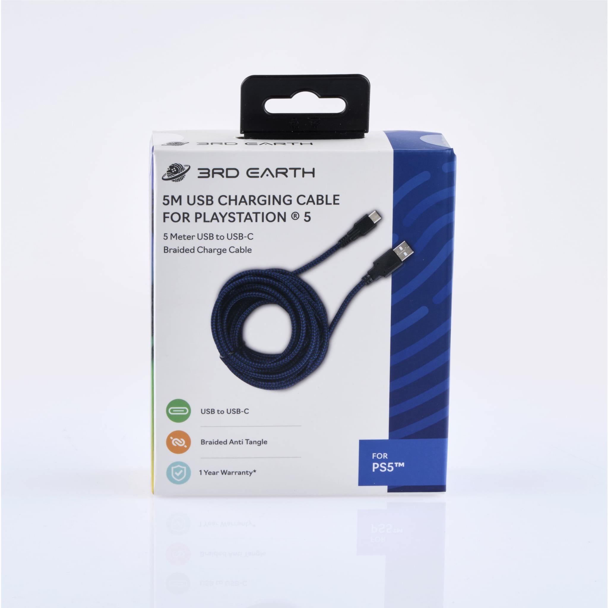 3rd Earth 5M/16.4ft USB-C to USB-A Charging Cable for PlayStation 5™ - Fast Charging & Data Sync Cord for PS5 Controller, Gaming Accessories & More - Perfect for Long-Distance Gaming Sessions & Home Entertainment Setups