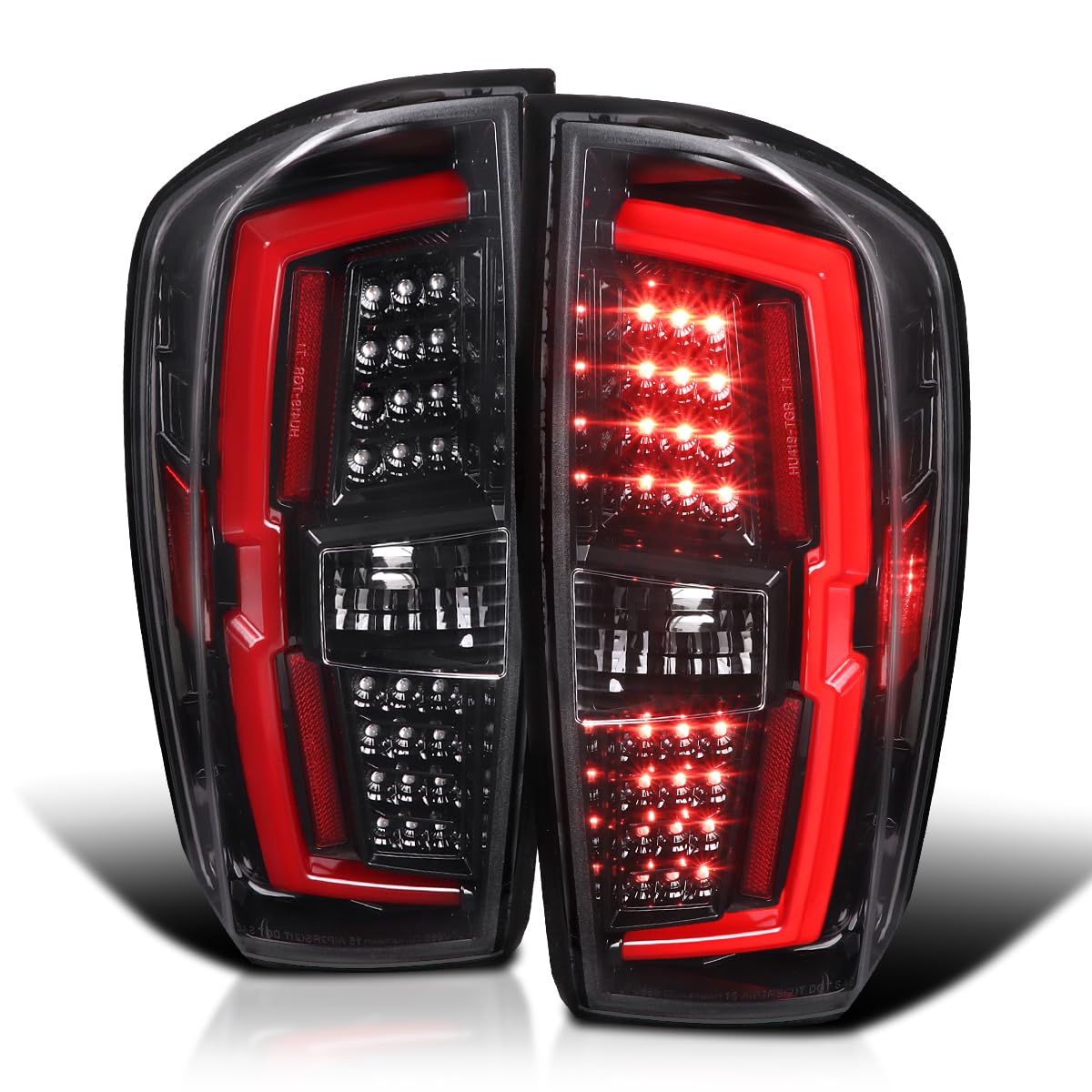 Spec-D Tuning Pearl Black LED Tail Lights with Red LED Light Bar for 2016-2022 Toyota Tacoma - Left & Right Pair Assembly - Upgrade Your Truck's Style & Safety for Night Driving & Off-Road Adventures