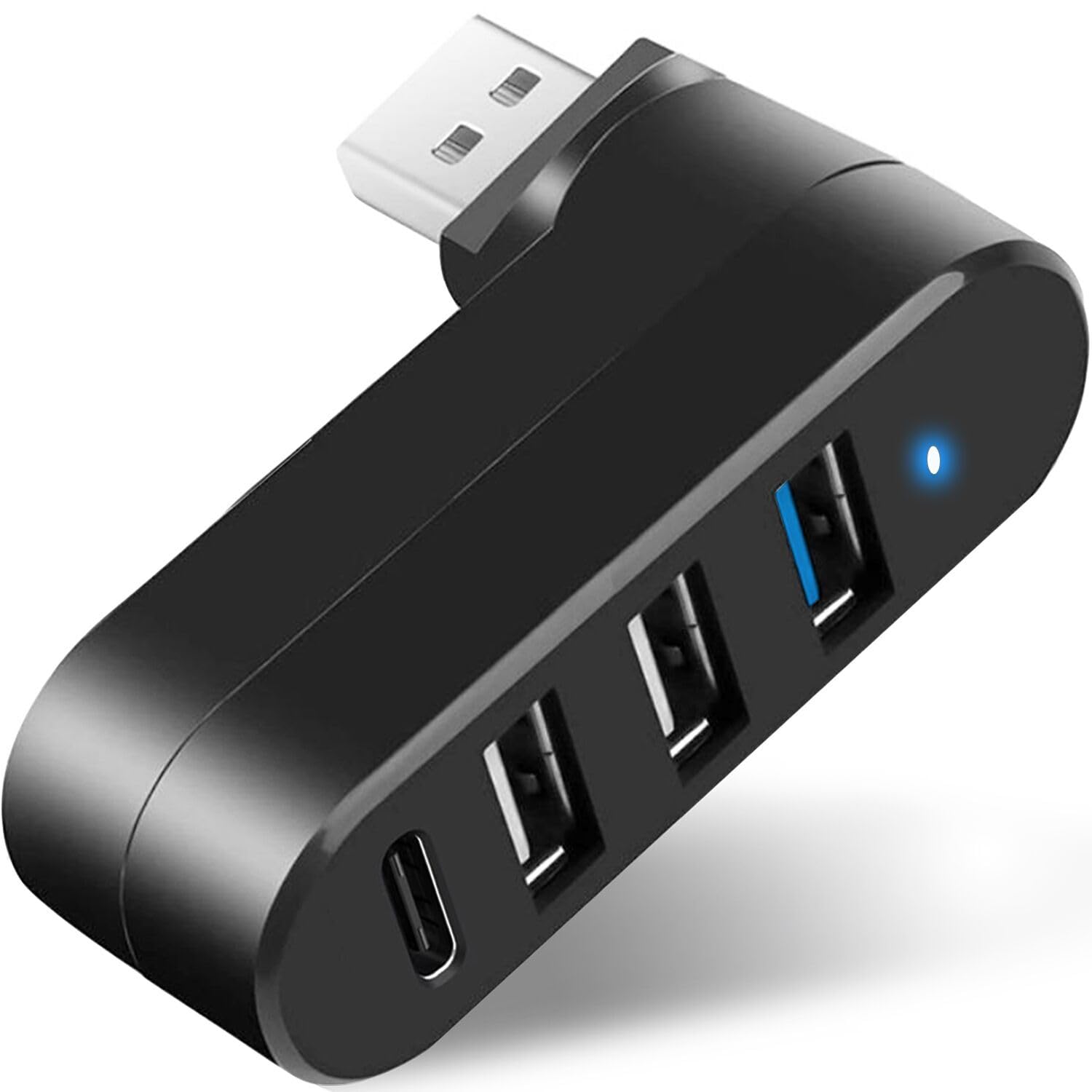 VIENON 4-Port USB 3.0 Hub with 90°/180° Rotation - 3 USB Ports + 1 USB-C Power/Data Port - High Speed USB Splitter for Laptop, Desktop, MacBook, iMac, PC - Perfect for Office, Home & Car Use