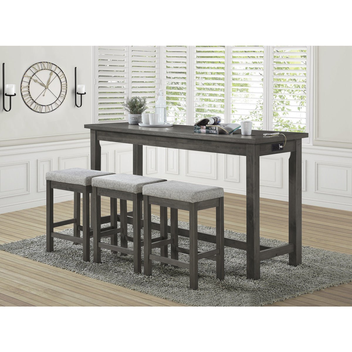 Modern Grey Counter Height Dining Table with Built-in USB Charging Ports - Perfect for Small Spaces, Kitchens, and Breakfast Nooks