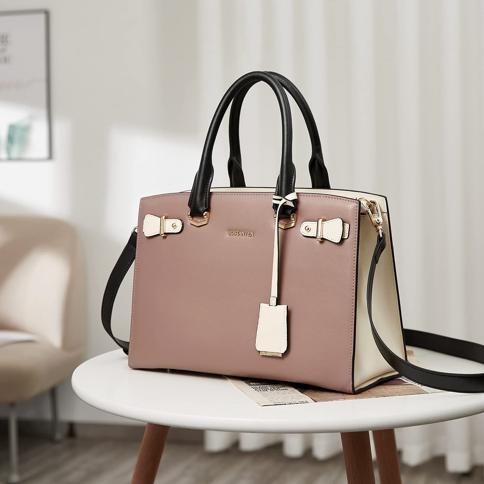 BOSTANTEN Women's Genuine Leather Handbag - Designer Satchel Purse with Top Handle, Shoulder Strap & Crossbody Strap - Elegant Tote for Work, Travel & Everyday Use