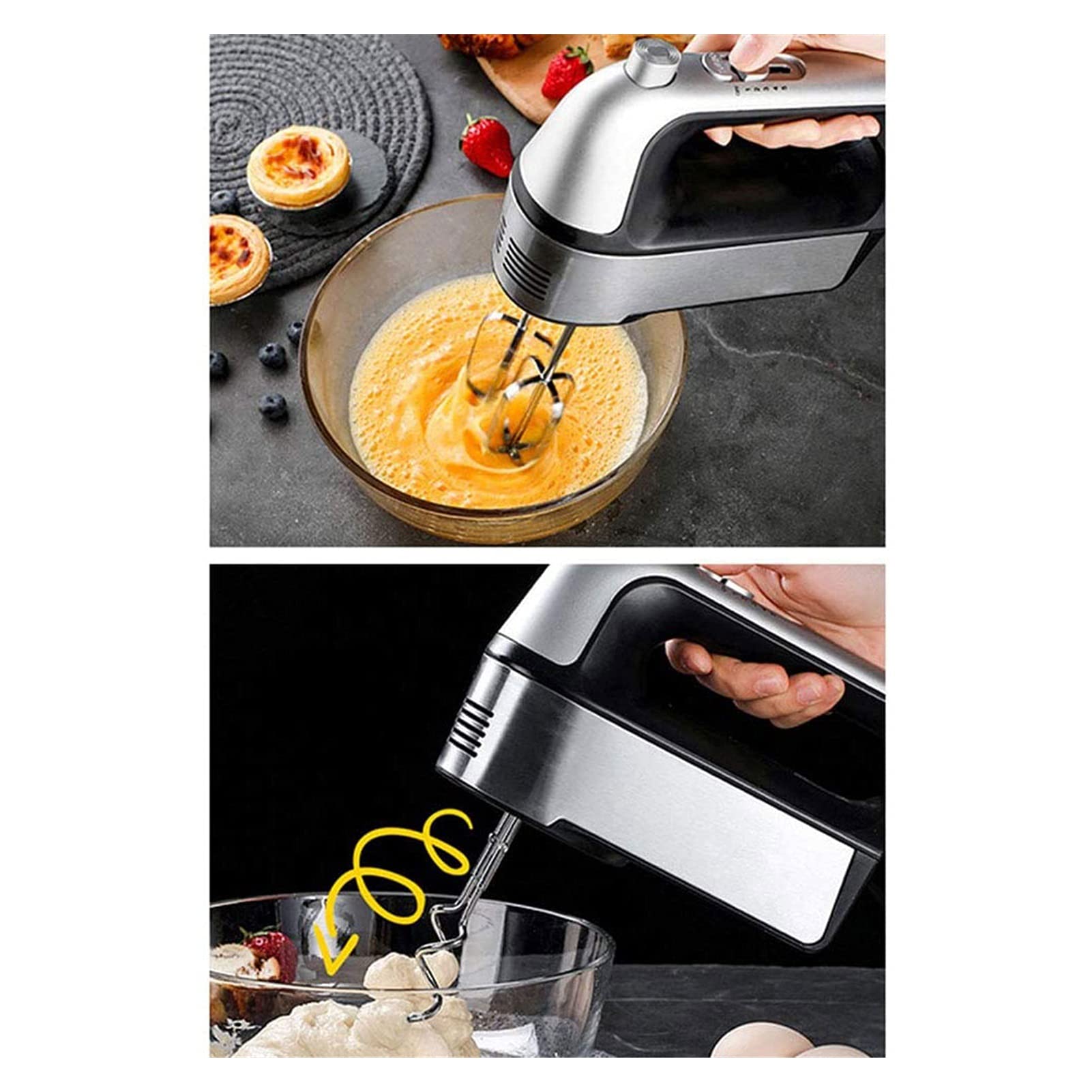HHWKSJ 5-Speed Electric Hand Mixer with 4 Stainless Steel Attachments (2 Dough Hooks & 2 Beaters) - Perfect for Baking Cakes, Whipping Cream, Mixing Cookie Dough & More - Ideal for Home Bakers & Kitchen Enthusiasts (White)