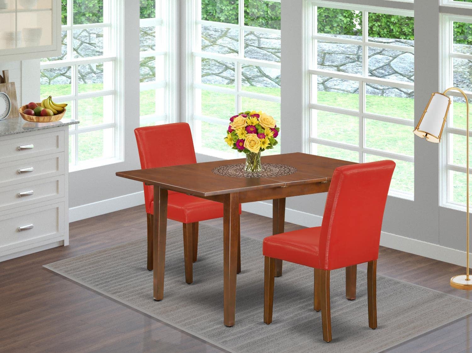 East West Furniture MLAB3-MAH-72 3-Piece Kitchen Dining Set with Extendable Table & 2 Faux Leather Chairs, 36x54 Inch, Mahogany - Perfect for Small Spaces, Breakfast Nooks, and Cozy Family Meals