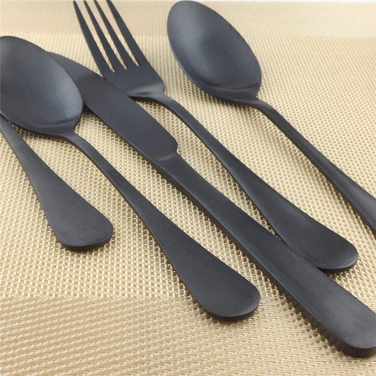 20-Piece Matte Black SUS304 Stainless Steel Flatware Set - Dinner Knife, Fork, Spoon, Dessert Fork & Salad Spoon - Service for 4 - Durable & Elegant Cutlery Set for Fine Dining, Dinner Parties & Everyday Use
