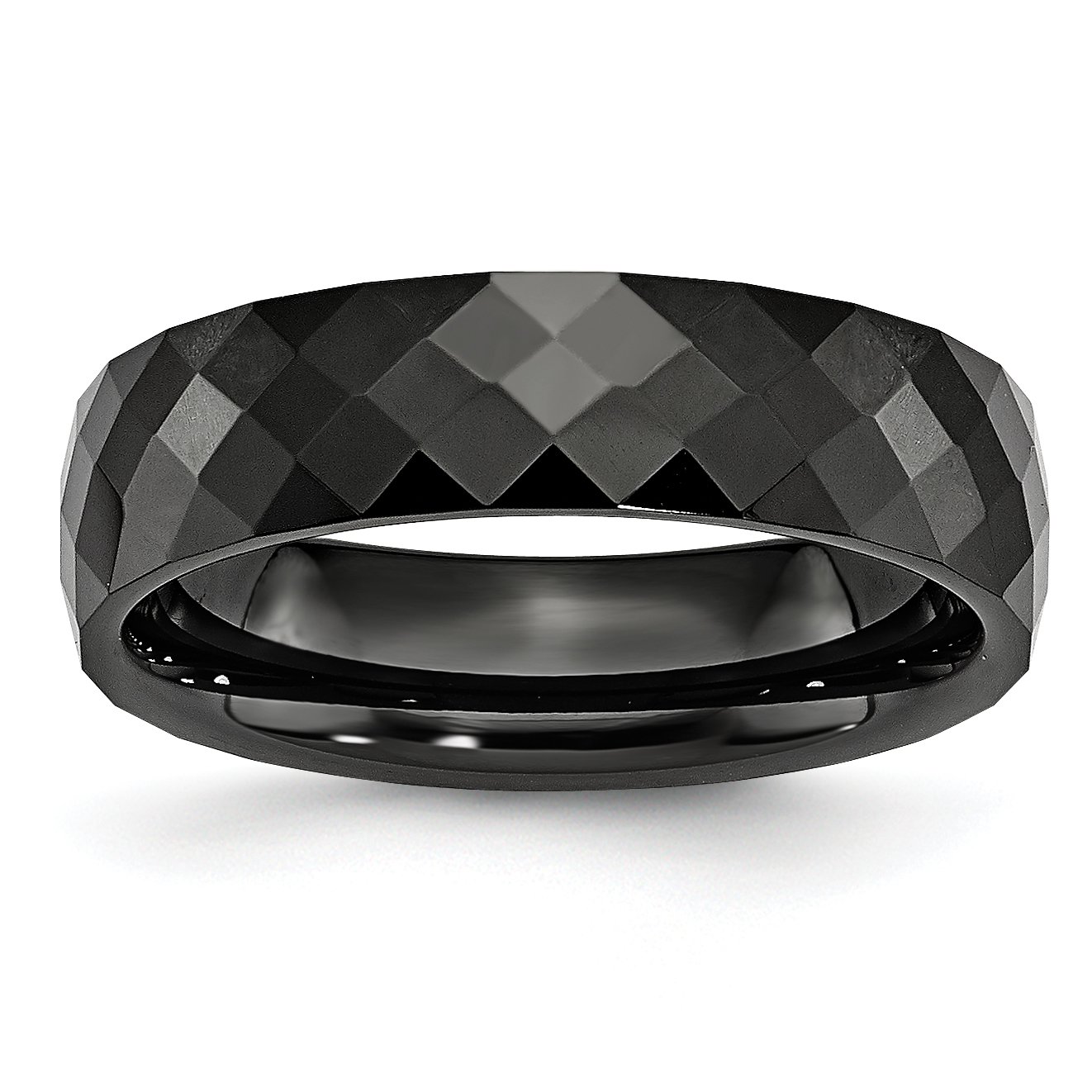Men's Black Ceramic 6mm Faceted Polished Wedding Band Ring - Durable & Scratch-Resistant for Everyday Wear, Anniversary Gifts & Special Occasions