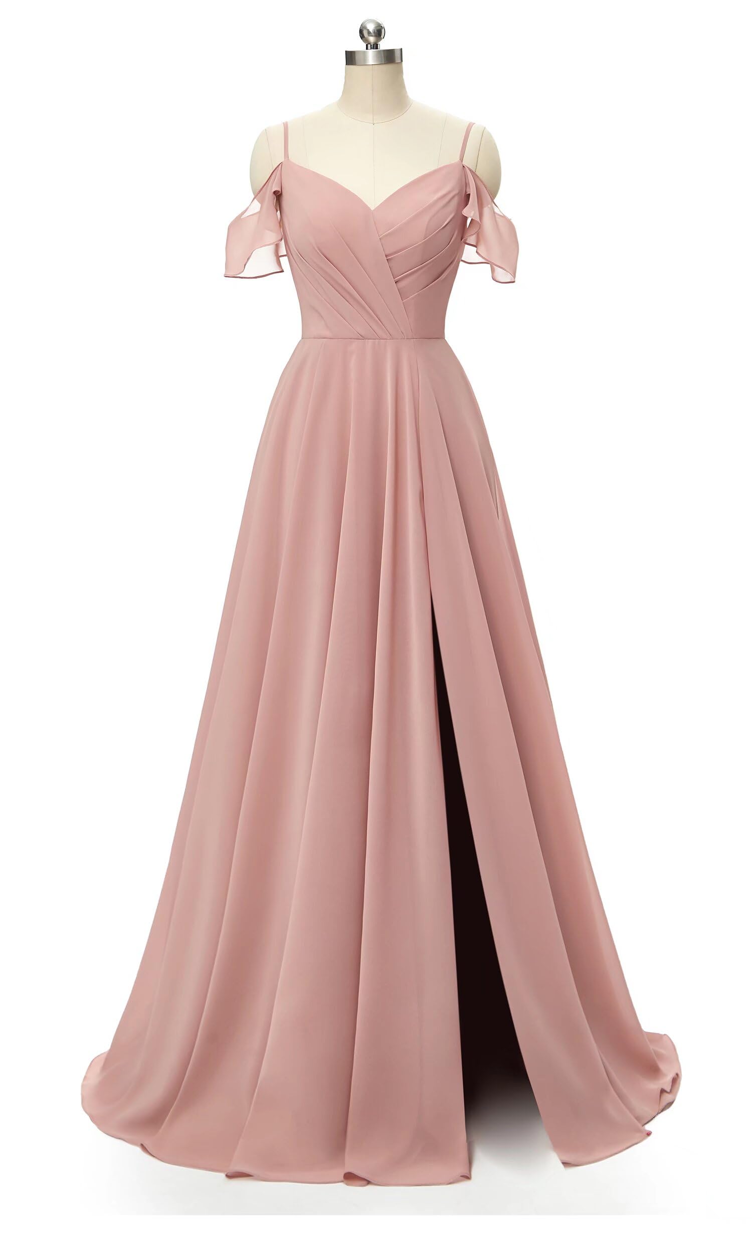 Elegant Spaghetti Strap Bridesmaid Dresses for Women - Long Chiffon Formal Evening Gown with High Slit for Weddings, Parties & Special Occasions