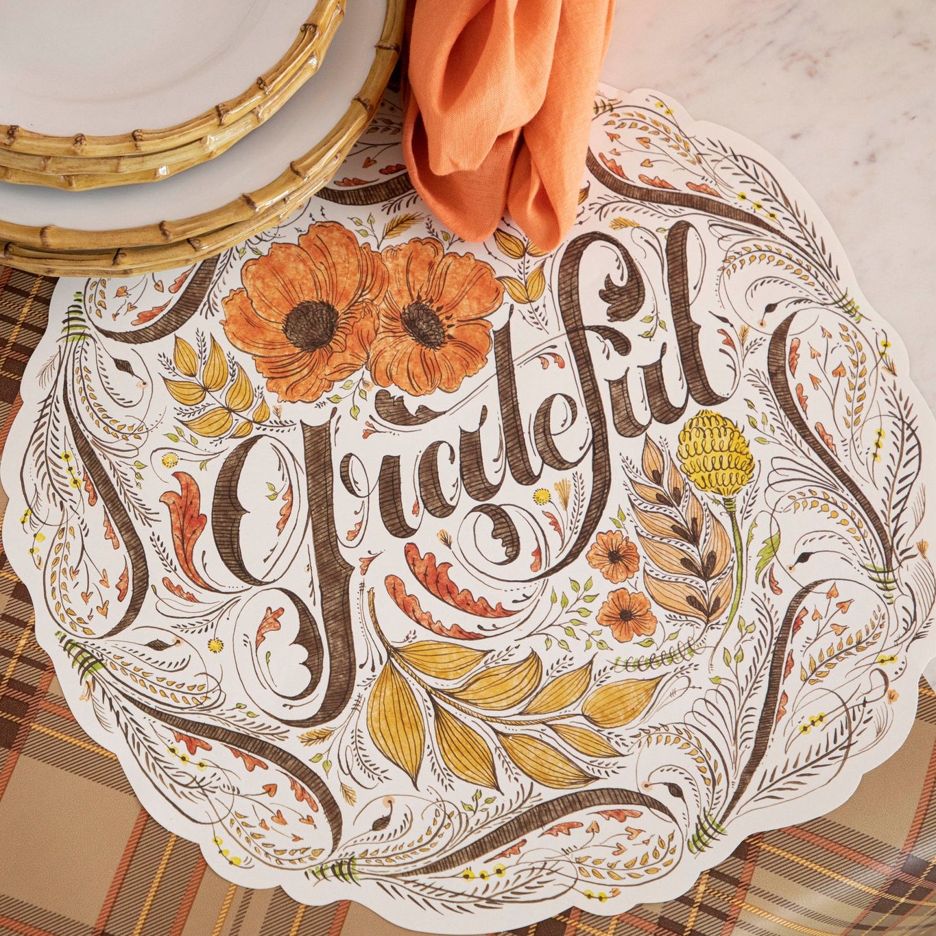 Custom Die-Cut Grateful Placemat - Thanksgiving Table Decor, Holiday Dinner Mat, Fall Home Decor for Dining Table & Kitchen - Perfect for Family Gatherings & Festive Occasions